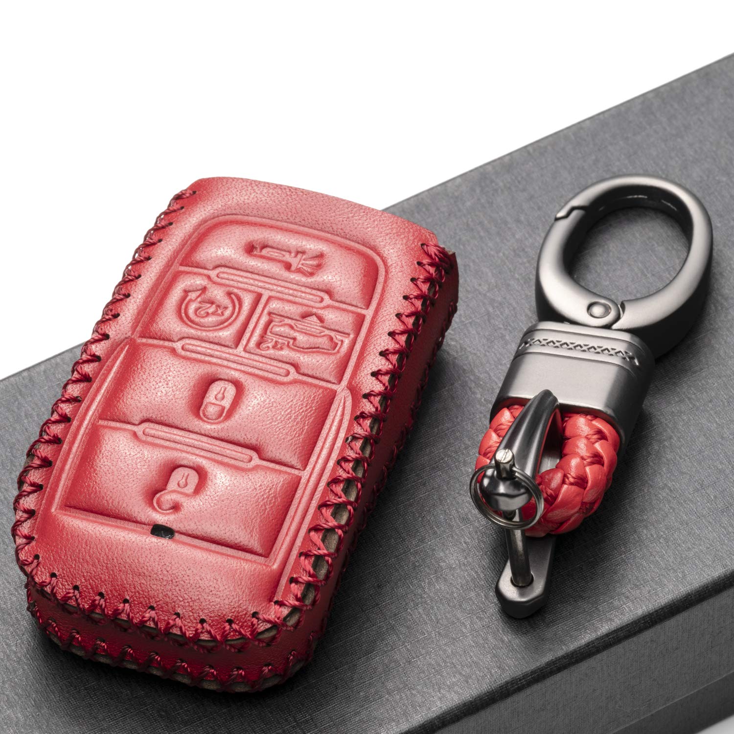Vitodeco Genuine Leather Smart Key Fob Case Cover Protector Compatible With Ram 1500, Ram 2500, Ram 3500 2019 - 2024 (5-Button W