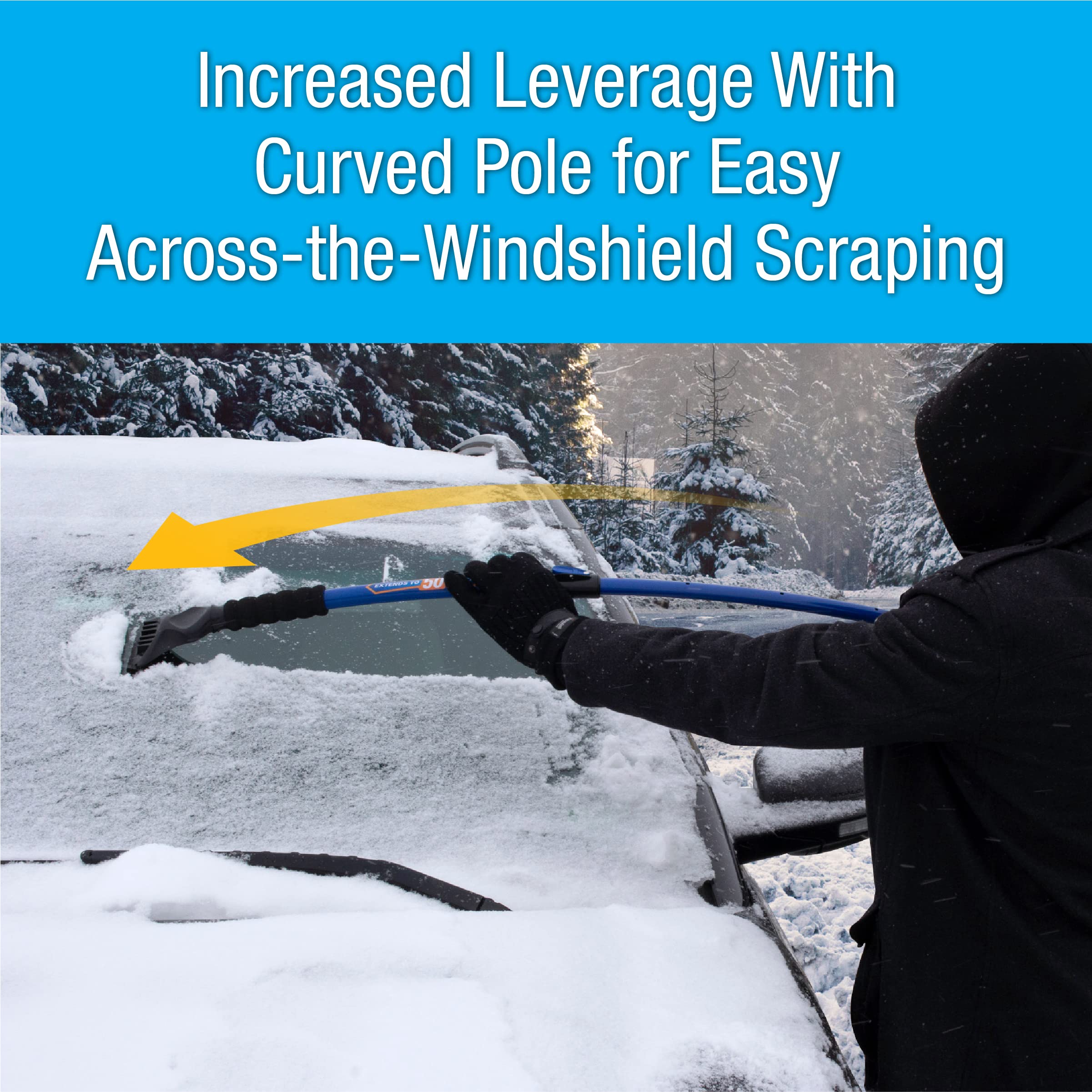 Subzero 14035 35'' Crossover Super Duty Extendable Snowbroom With Pivoting Head And Integrated Ice Scraper, Blue