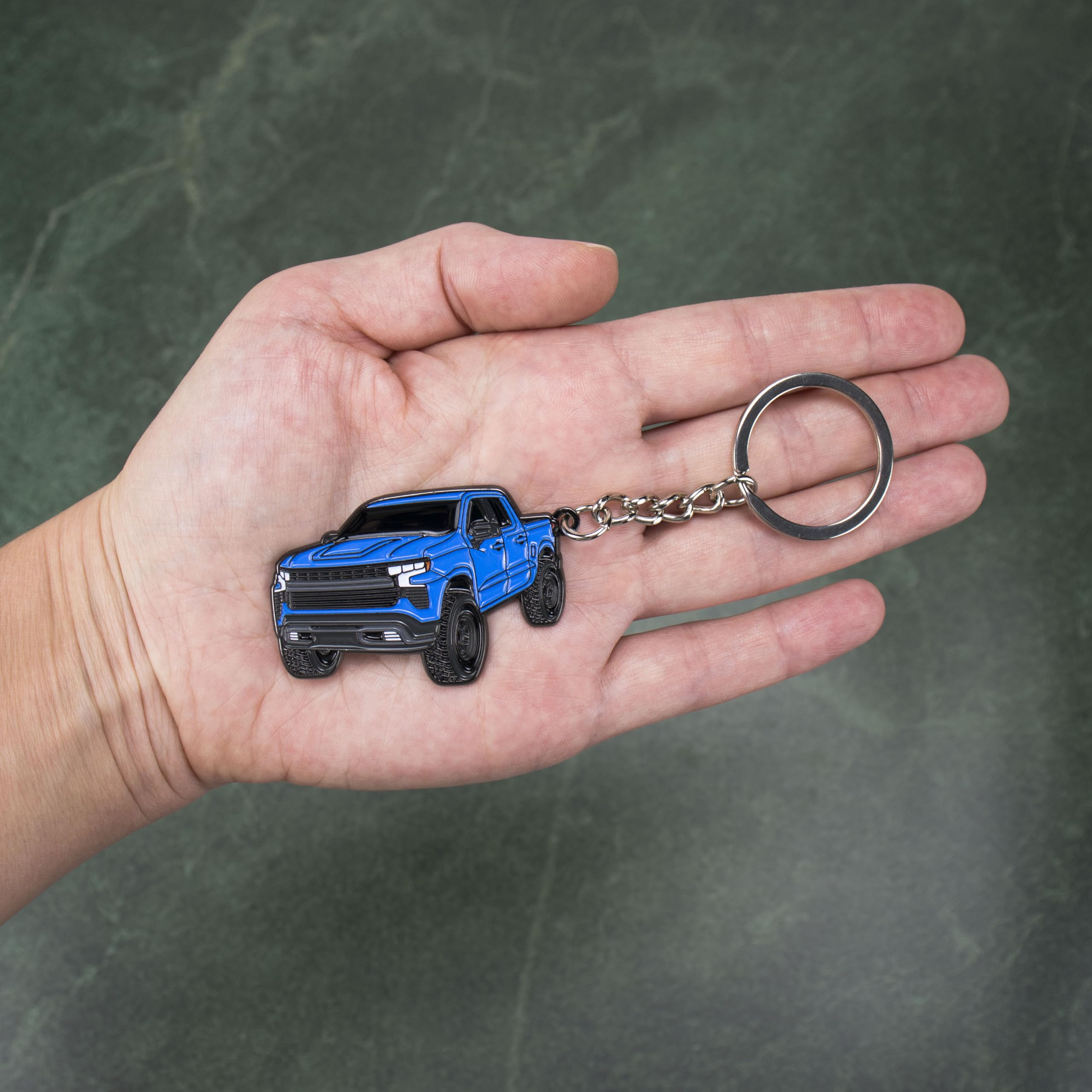 Four Wheel Beast Chevy Keychain Compatible With Chevy Silverado 1500 Accessories - Toy Truck Gifts Men Key Fob (Glacier Blue)