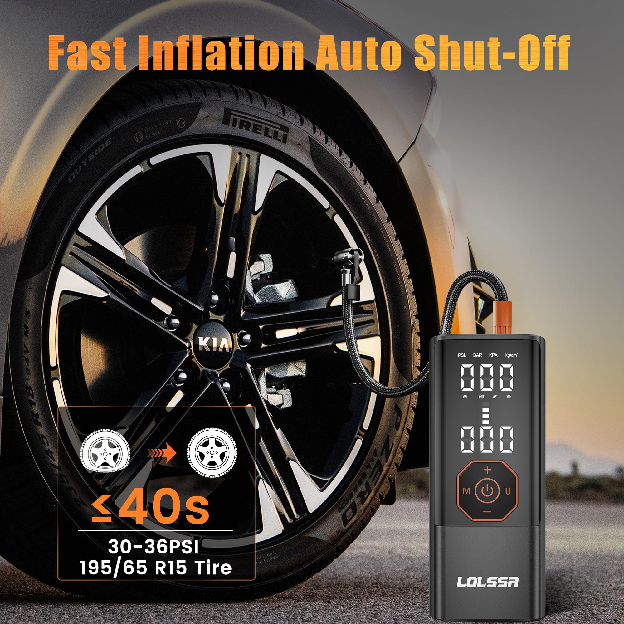 Tire Inflator Portable Air Compressor-25000Mah&180Psi Air Pump For Car Tires-Cordless Tire Pump With Pressure Gauge, Cigarette L