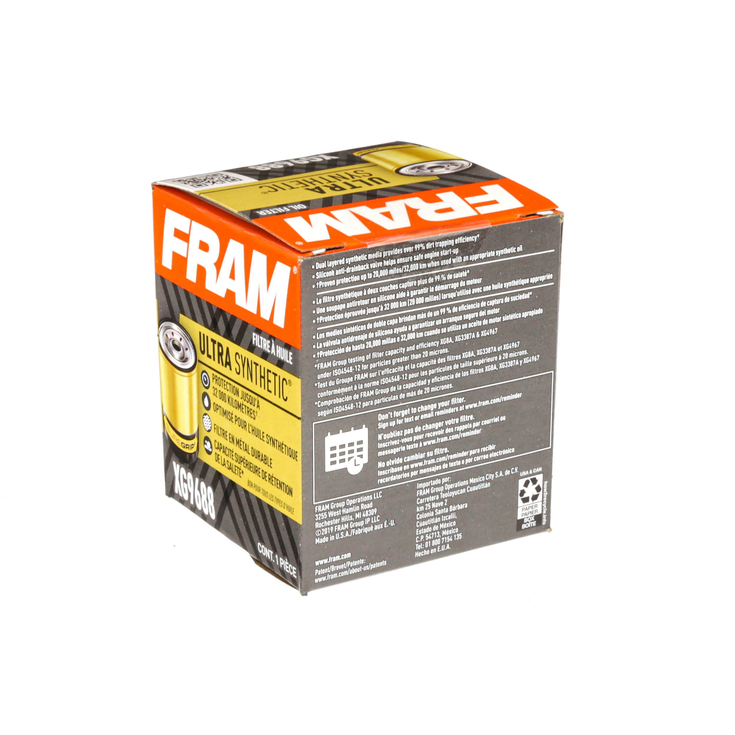 Fram Ultra Synthetic Automotive Replacement Oil Filter, Designed For Synthetic Oil Changes Lasting Up To 20K Miles, Xg9688 With