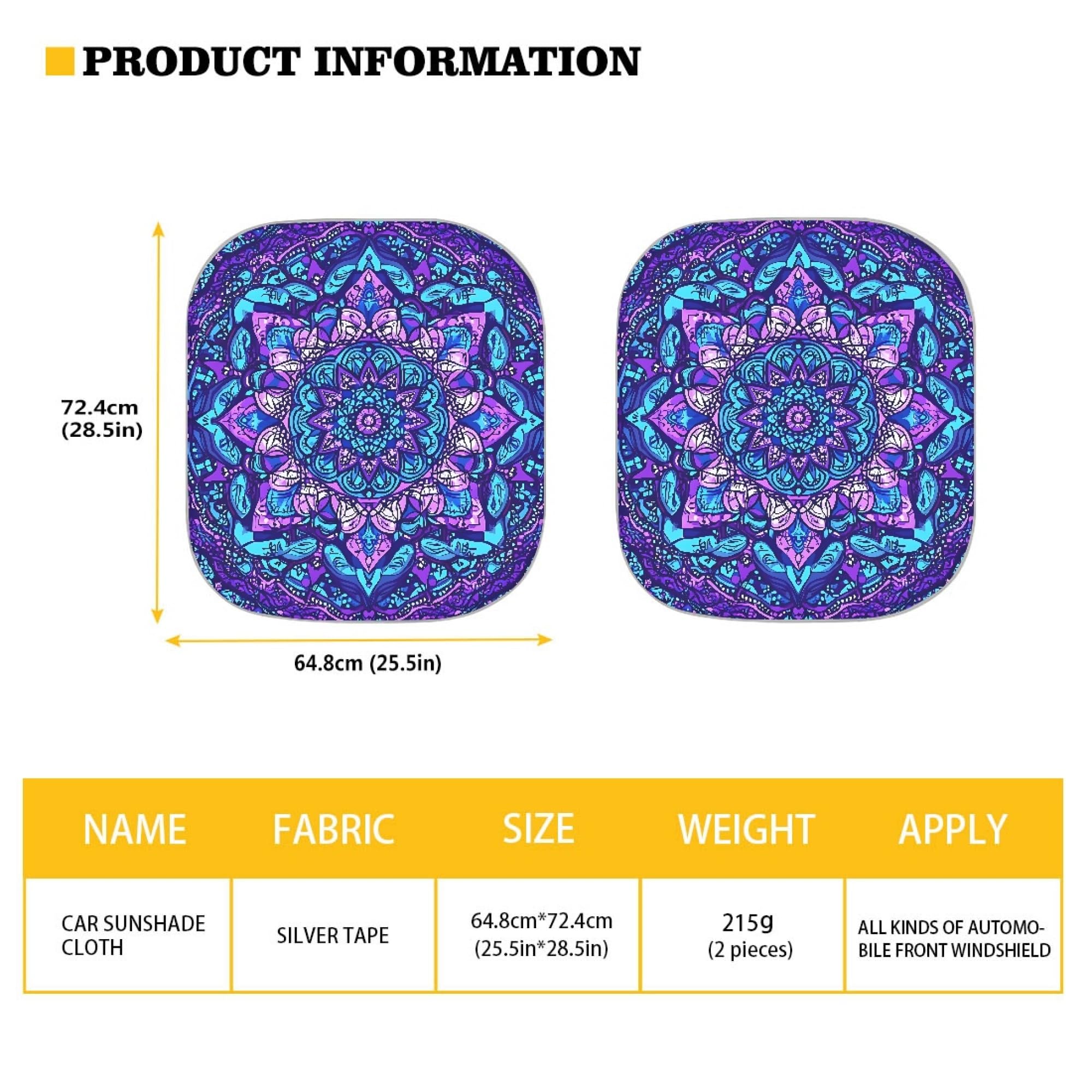 HUISEFOR Mandala Purple Windshield Sun Shade for Auto, Purple Car Sunshade Sun Visor Front Windshield Cover, Great for Outdoor T