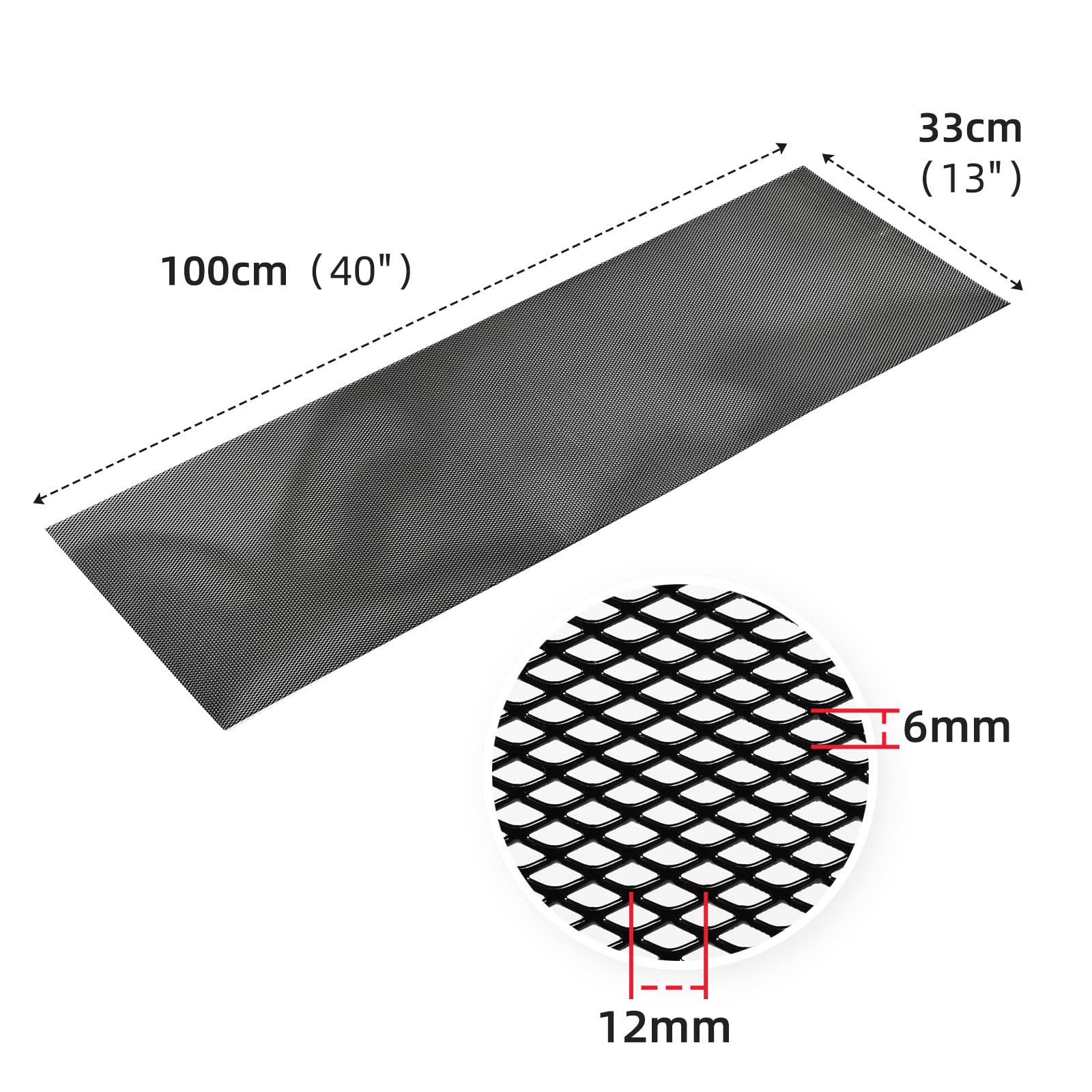 Aggauto Universal 40X13 Car Grill Mesh - Aluminum Alloy Automotive Grille Insert Bumper 6X12Mm Rhombic Hole, One Of The Most Multifunctional Shape Grids 100X33Cm Black