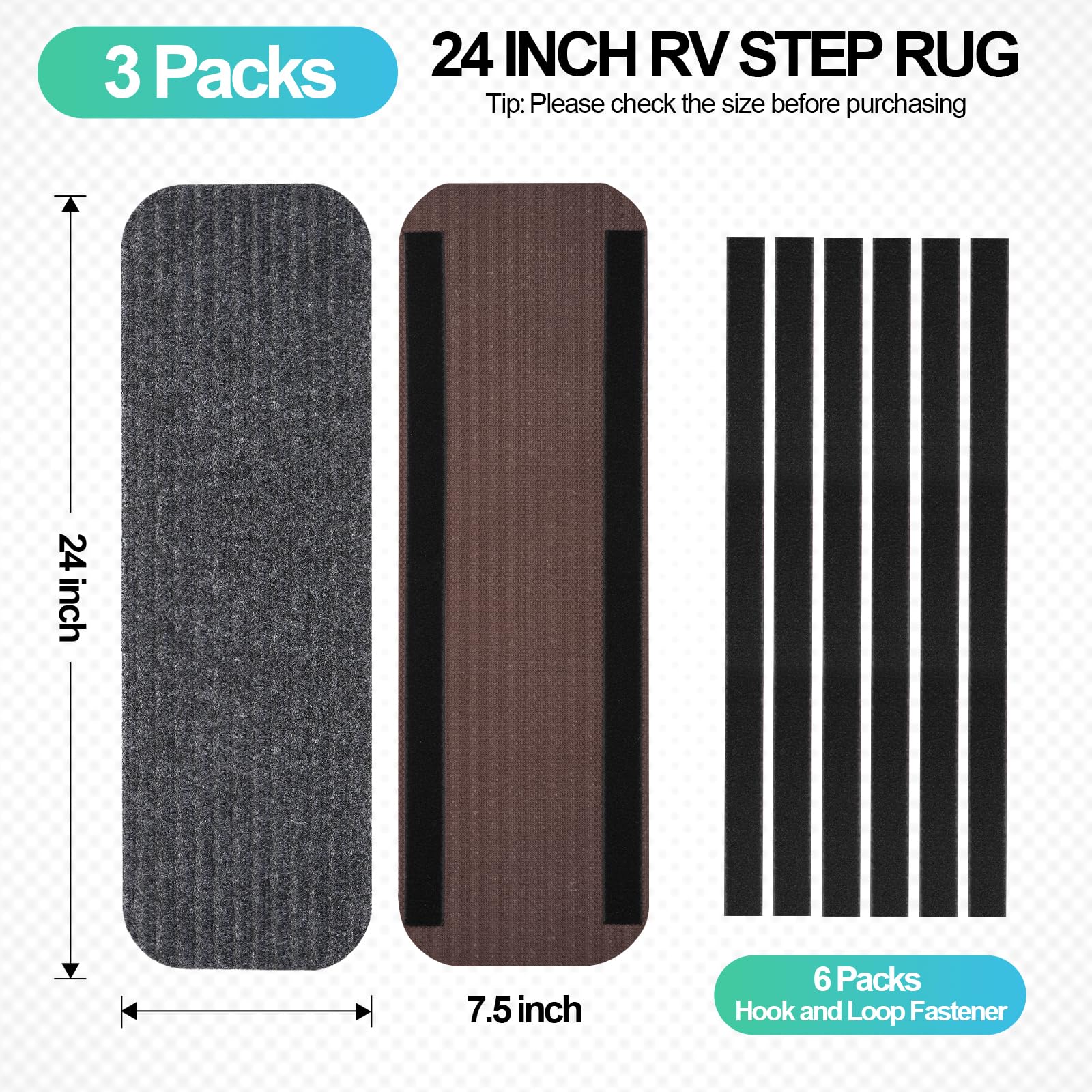 ESUDNT RV Step Covers Rug 3 Pack Stair Covers Carpets for Mobile Home, Camper, 24 inch Wide (24   *7.5   , Black)