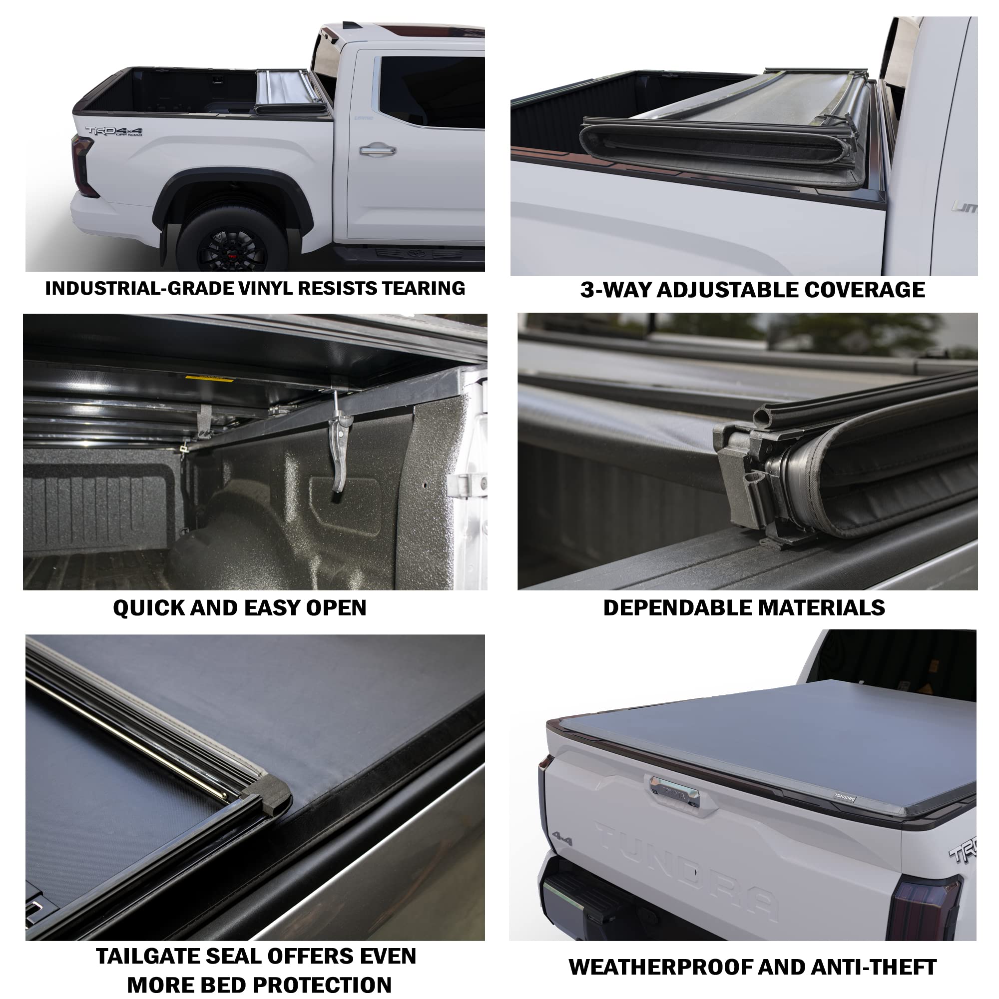 Toptiny Soft Folding Truck Bed Tonneau Cover|Tstf034|Fits 2022-2025 Toyota Tundra 56'' Bed (66'')