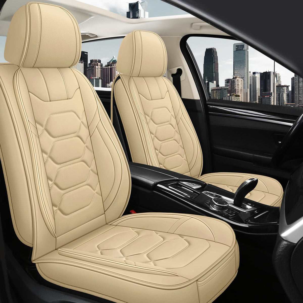 Pariitadin Leather Car Seat Covers Front Pair, Waterproof Breathable Faux Leather Automotive Seat Covers For Cars, Non-Slip Car
