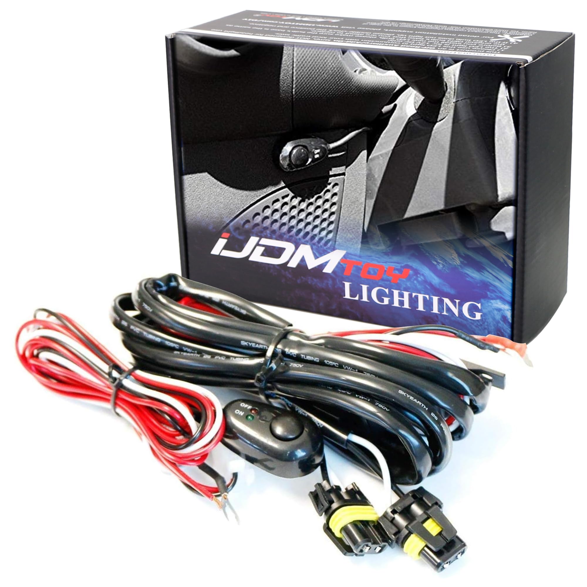 Ijdmtoy 9005 9006 H10 Relay Harness Wire Kit With Led Light On/Off Switch Compatible With Automtive Driving Light, Fog Light, Retrofit, Off-Road Lighting, Etc
