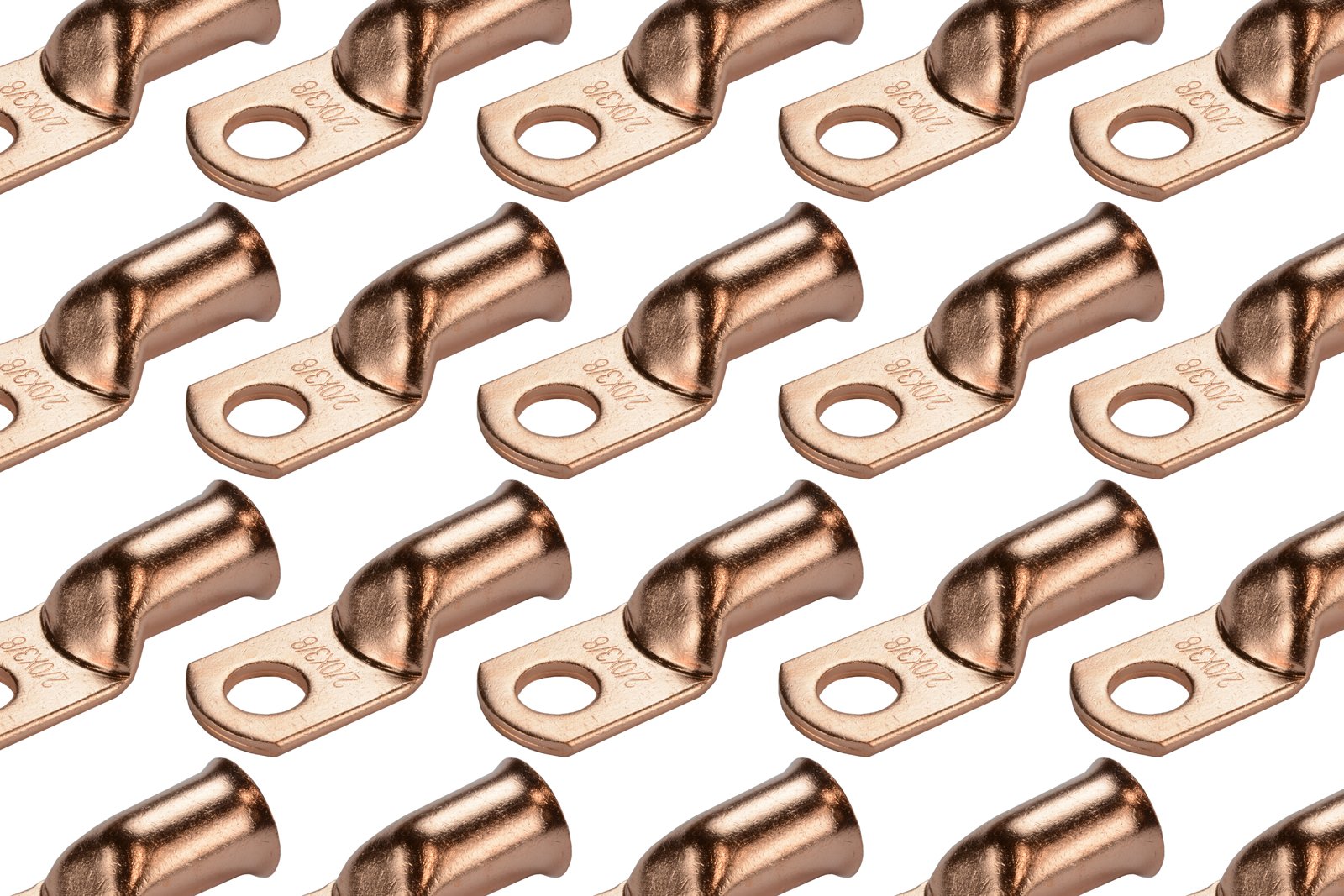 Temco 25 Pack Bare Copper Welding Battery Cable Ends, Lugs Terminal 2/0 Awg 3/8 '' Hole (6 Awg To 1/0 Awg Options Available)