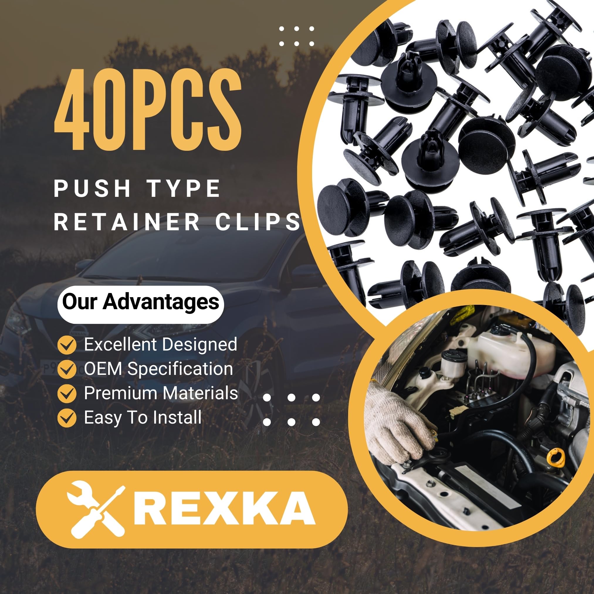 Rexka 40Pcs Fender Liner Push-Type Retainer Clip Fastener Compatible With Hyundai Kia 86595-2T500 Accent,Azera,Elantra,Equus,Gen