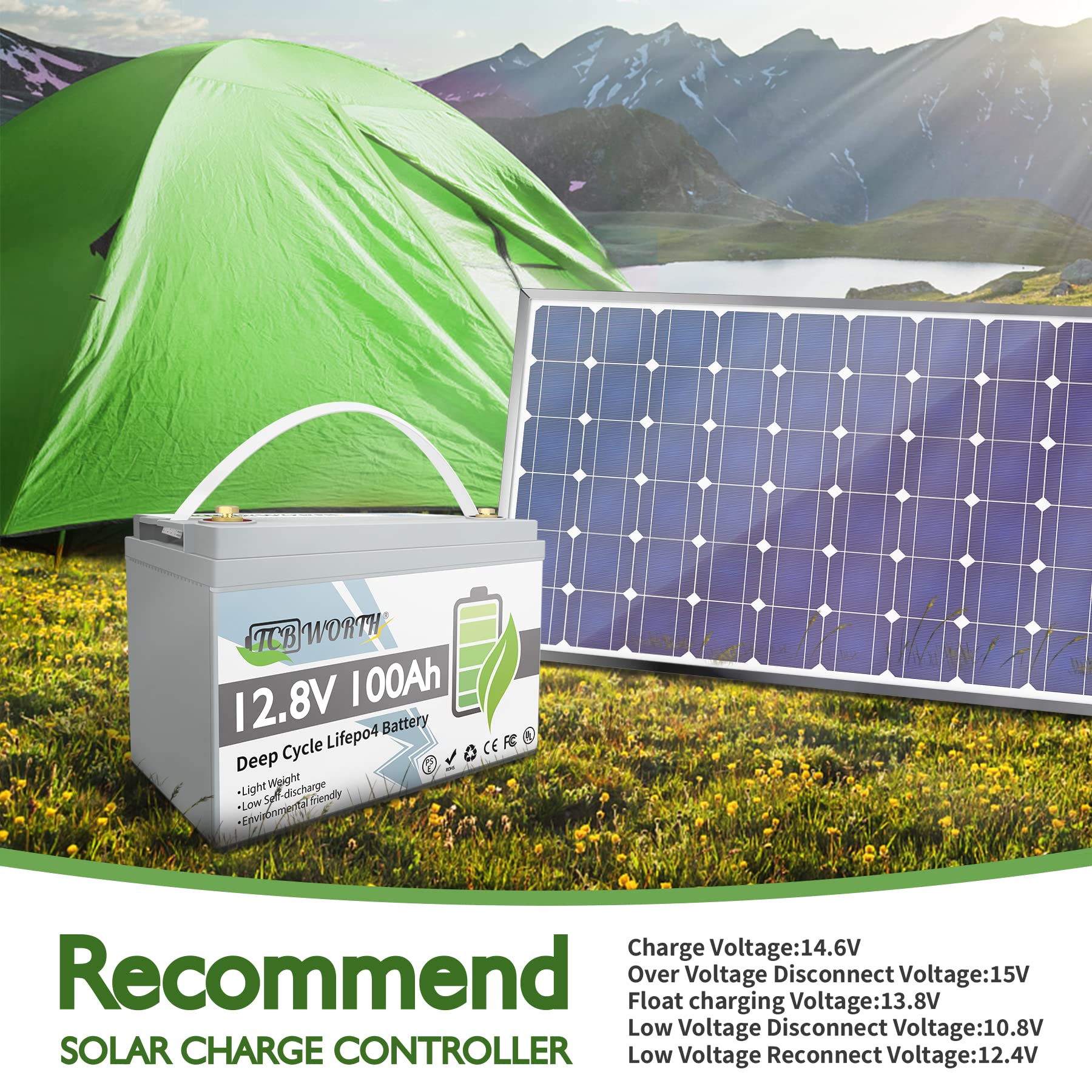 Lithium Battery 12V 100Ah Lifepo4 Batteries Bci Group 31, With 100A Bms, Deep Cycle Rechargeable Lithium Iron Phosphate Battery, For Solar, Marine, Trolling Motor, Motorhome