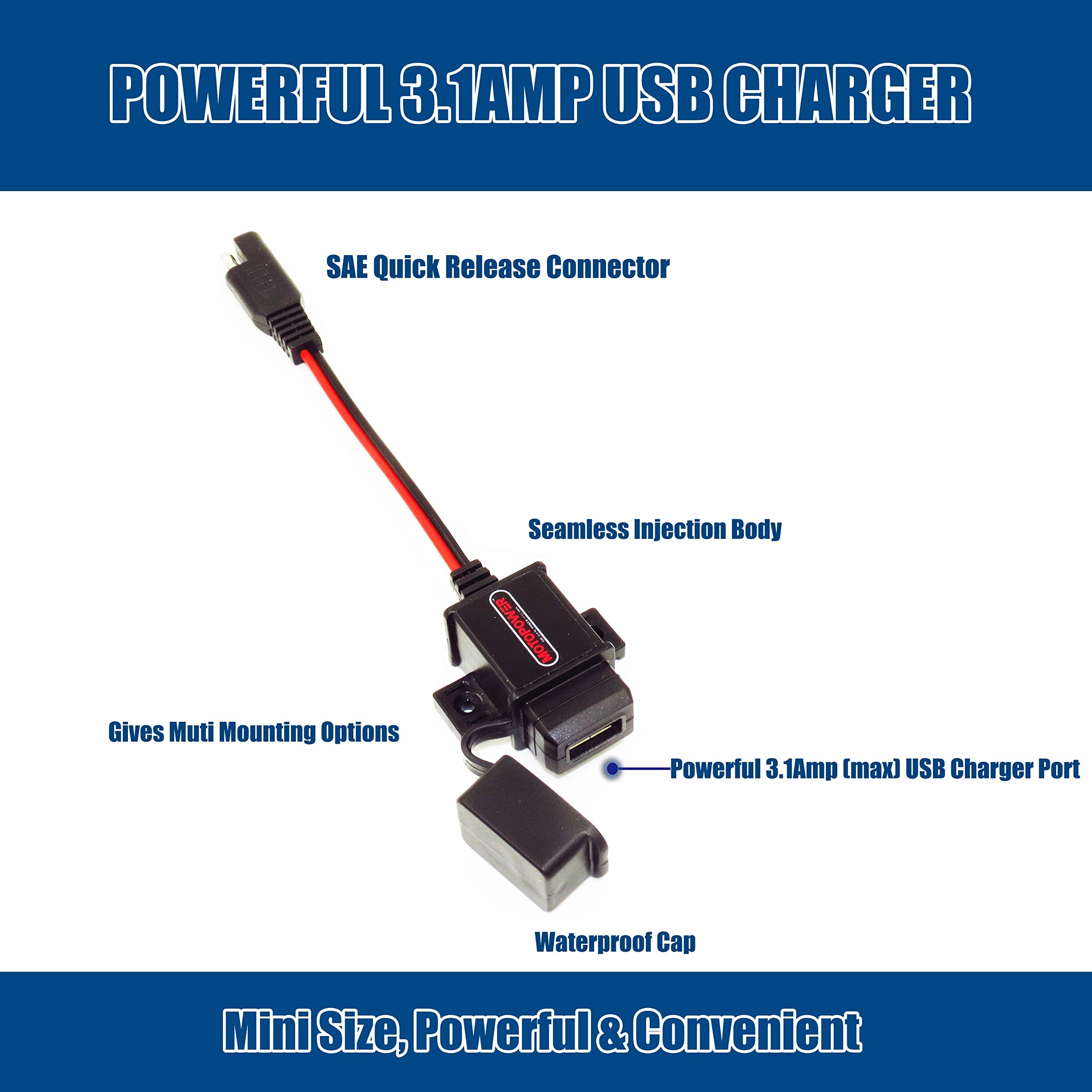 Motopower Mp0609 3.1Amp Motorcycle Usb Port Sae To Usb Adapter