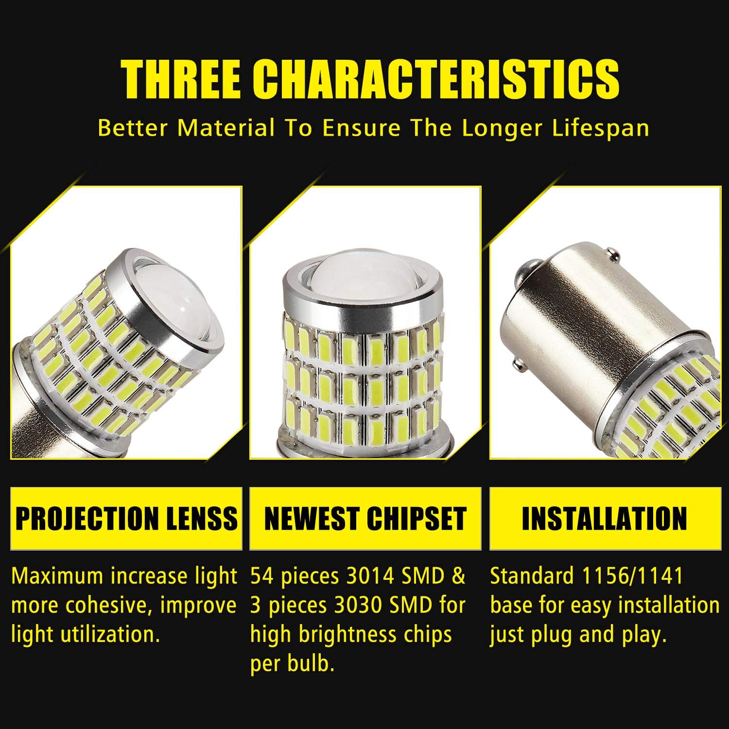 Auxlight 1156 Ba15S 1003 1156A 1141 7506 Led Bulbs Xenon White, Ultra Bright 57-Smd Led Replacement For Back Up/Reverse Lights, Brake/Tail Lights, Turn Signal/Parking Or Running Lights (Pack Of 2)