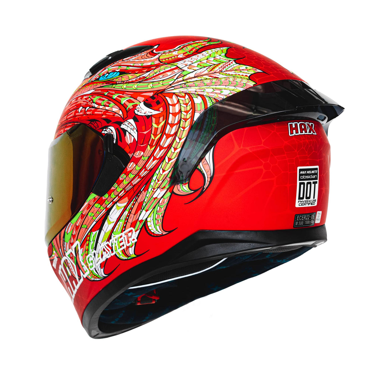 Hax Obsidian Full Face Dual Visor Adult Motorcycle Helmet For Motorbike Street Bike With Pinlock Ready Dot Approved Slayer Red S