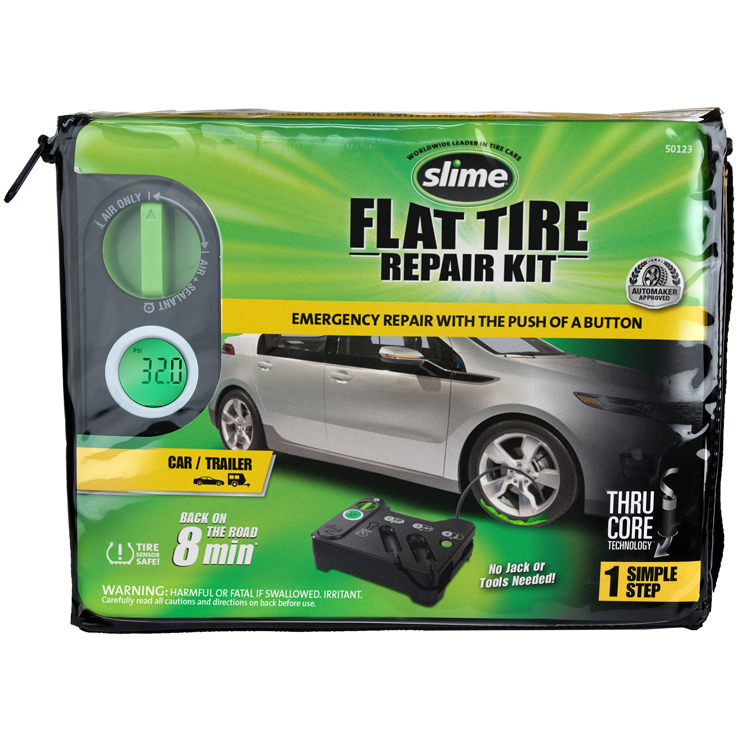 Slime 50123 Flat Tire Puncture Emergency Kit, Includes Sealant And Tire Inflator Pump, Digital, Suitable For Cars And Other High