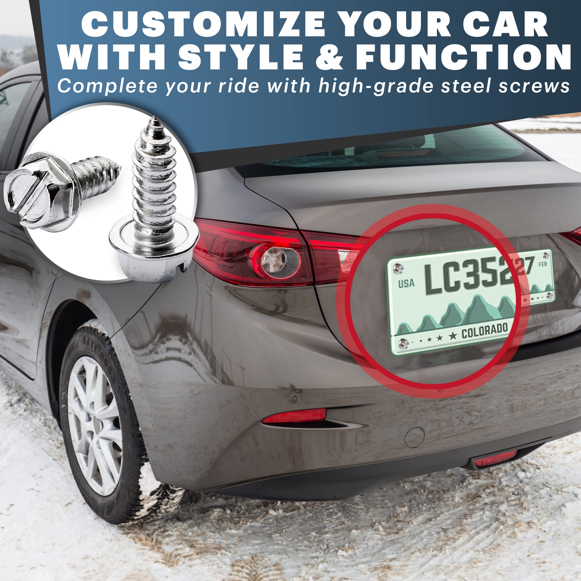 Chrome License Plate Screw Kit - Set Of 4 Stainless Steel Fasteners For License Plates, Frames, And Covers On Domestic Cars, Tru