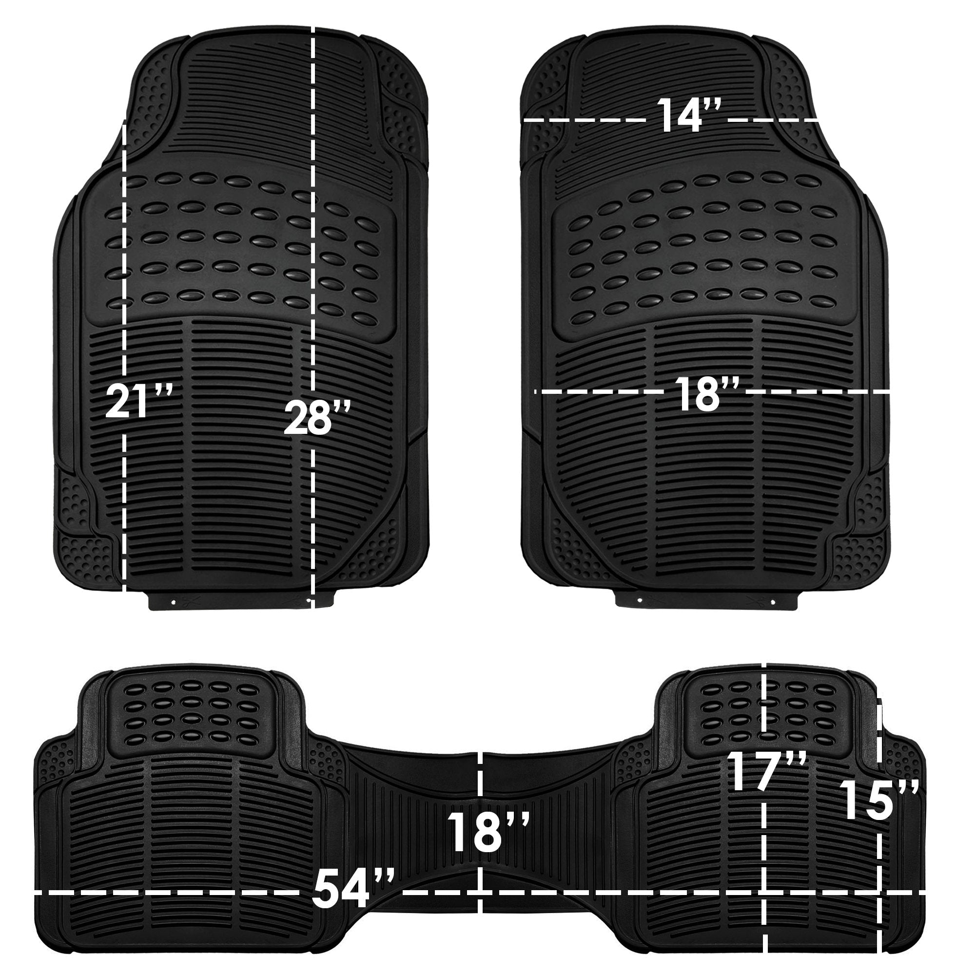 Fh Group Climaproof Trimmable Non-Slip Vinyl Floor Mats 3 Row Set - Universal Fit For Cars Trucks And Suvs (Black) F11306 + F164