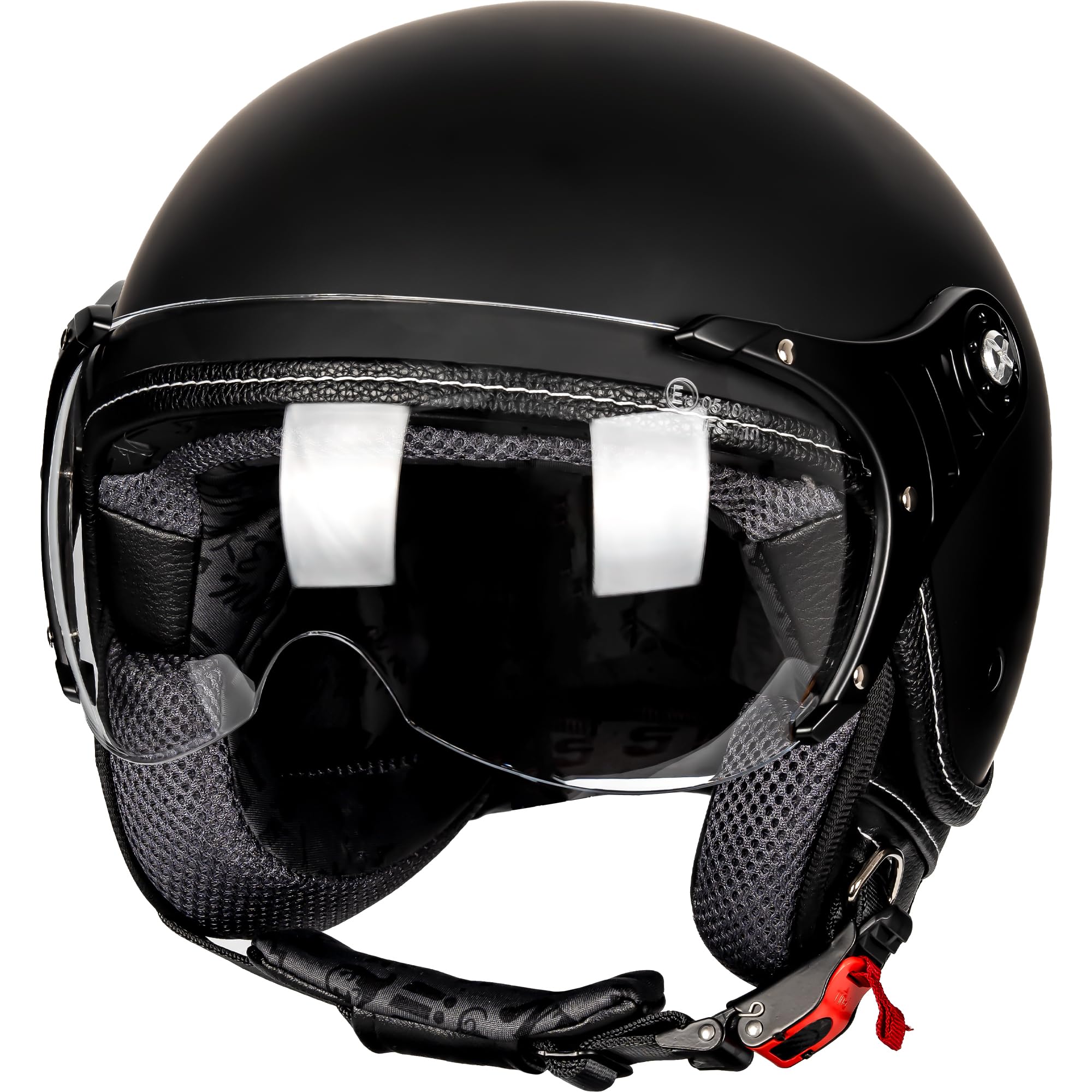 Yesmotor 3/4 Motorcycle Helmets Retro Open Face Scooters Helmet with Clear Visor for Men and Women- DOT Approved(Matte Black,M)