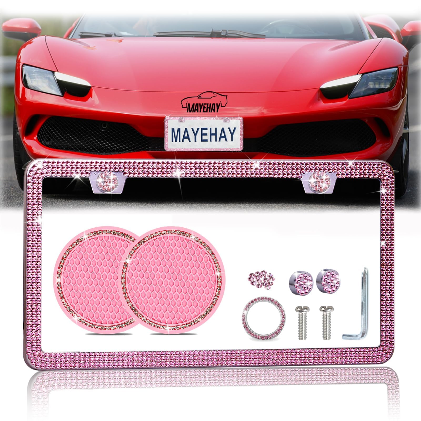 Pink License Plate Frame 1 Pack Bling License Plate Frame Rhinestone License Plate Frame Sparkly License Plate Frame Diamond Lic