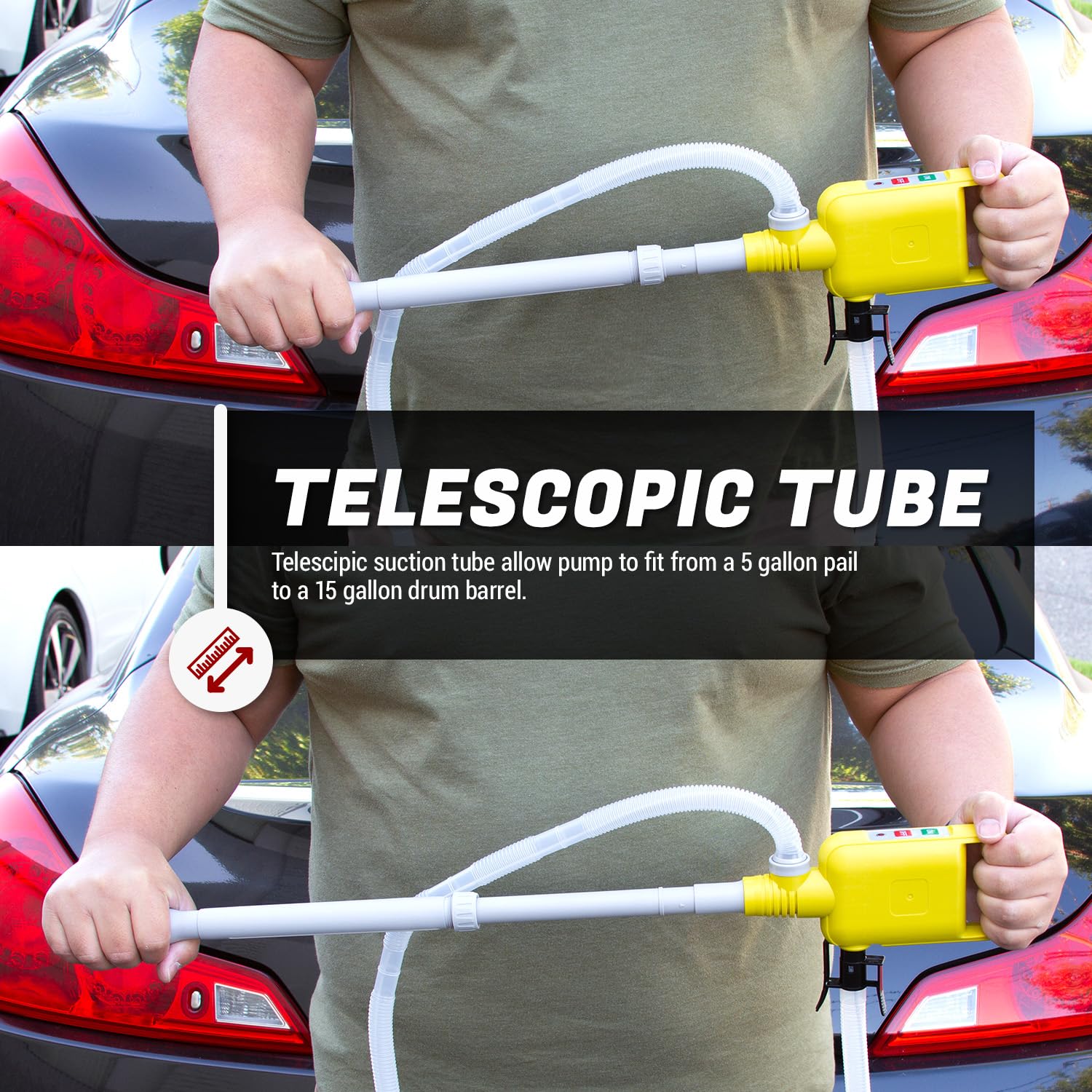 TERA PUMP Multipurpose Fuel Transfer Pump w/Auto Stop Sensor - Powerful Motor, 2.6 GPM, Battery Powered, Portable Gas Pump, 4.1ft Discharge Hose