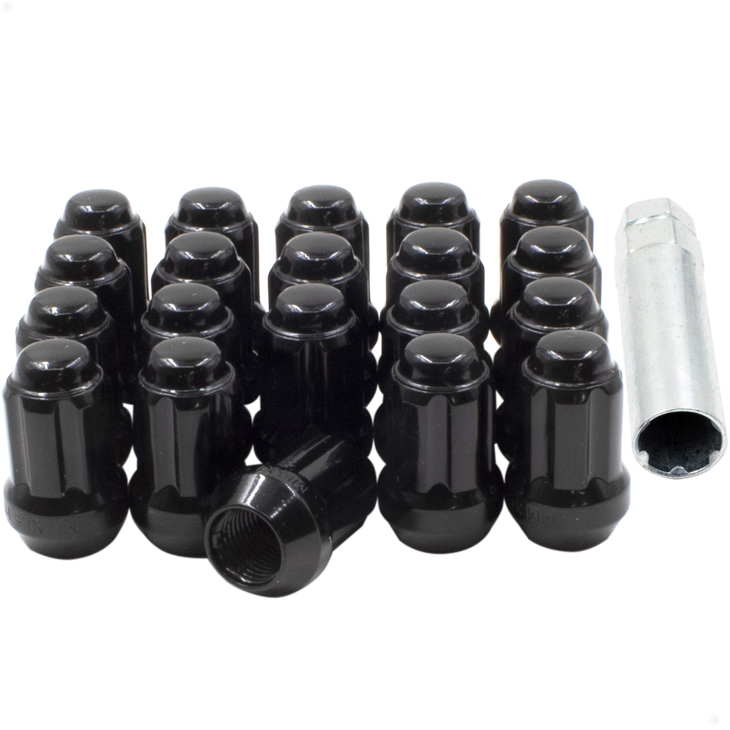 Wheel Accessories Parts M14x1.5 Spline Aftermarket Lug Nuts Black 20 Pack 1.50 Long Truck Small Diameter Lug Nut Closed End Cone