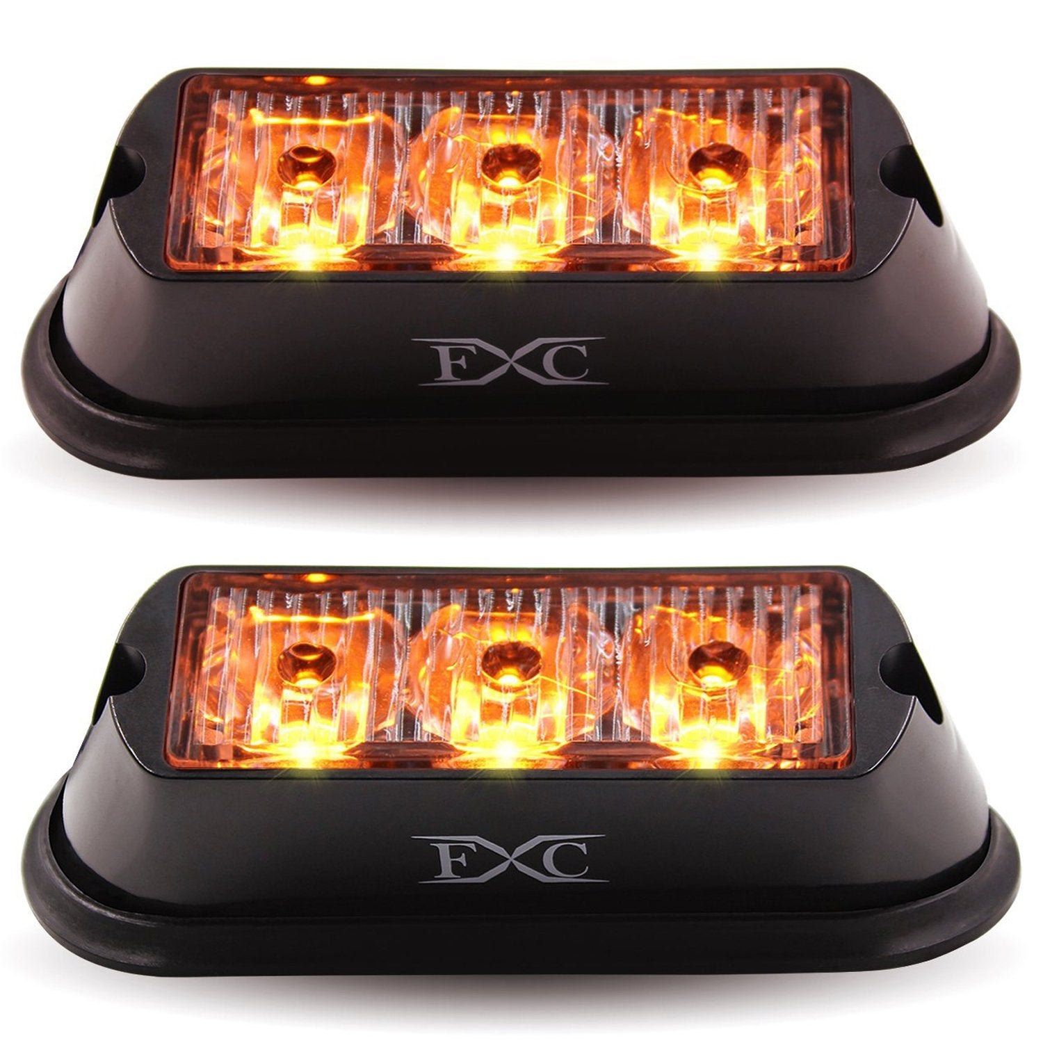 FXC (2PCS 3-LED Strobe Lights Amber Waterproof Emergency Beacon Flash Lights,Purishion Caution Bar 12 Different Flashing Car SUV