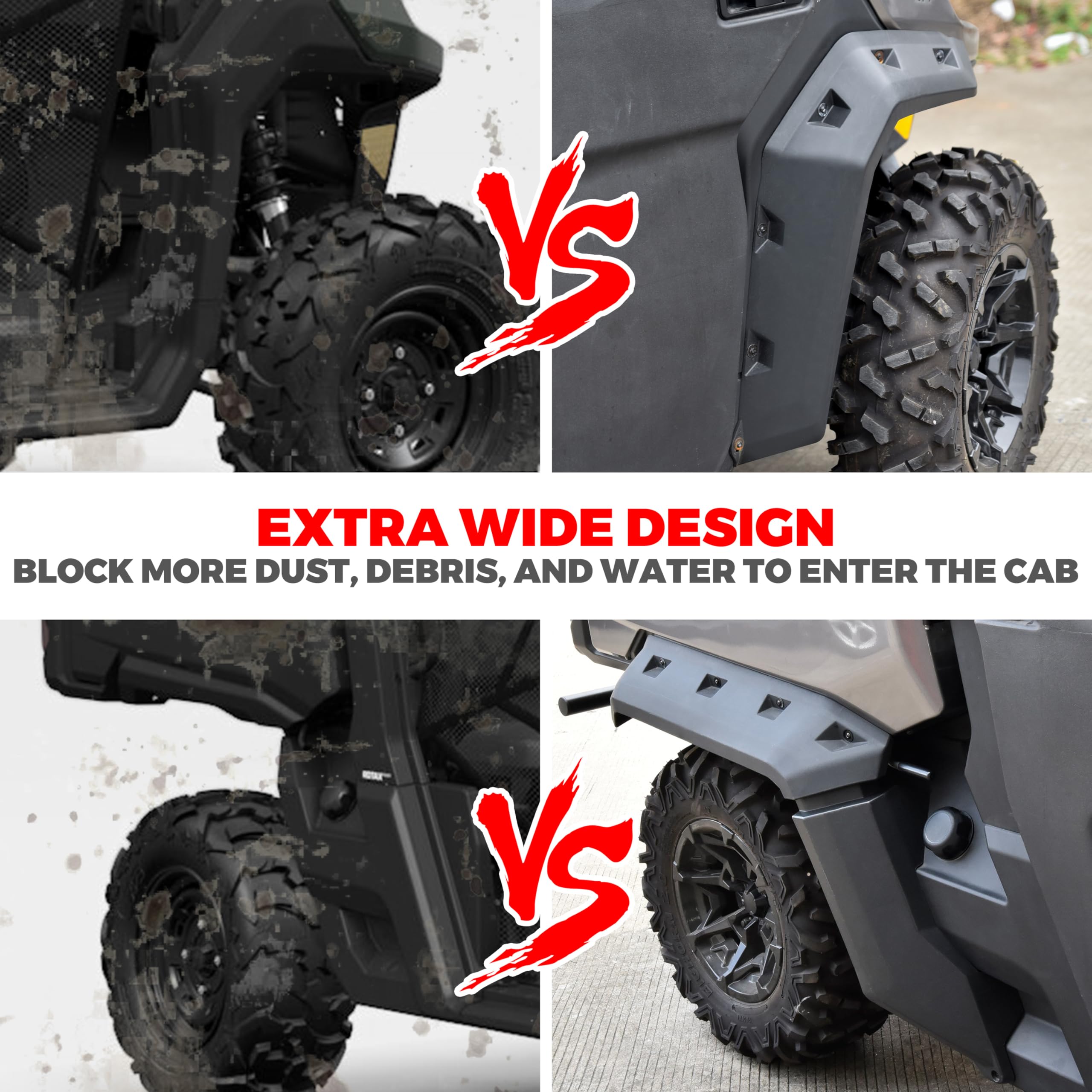SAUTVS Heavy Duty Extended Front & Rear Fender Flares Kit Mud Flaps Mud Guards for Can-Am Defender HD5 HD7 HD8 HD9 HD10 MAX 2016