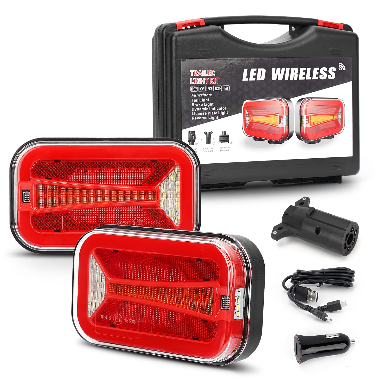 SUPAREE Wireless Magnetic Trailer Tail Lights Kit, LED Rechargeable Tow Light with 7-Way Transmitter, Waterproof Towing Lights f