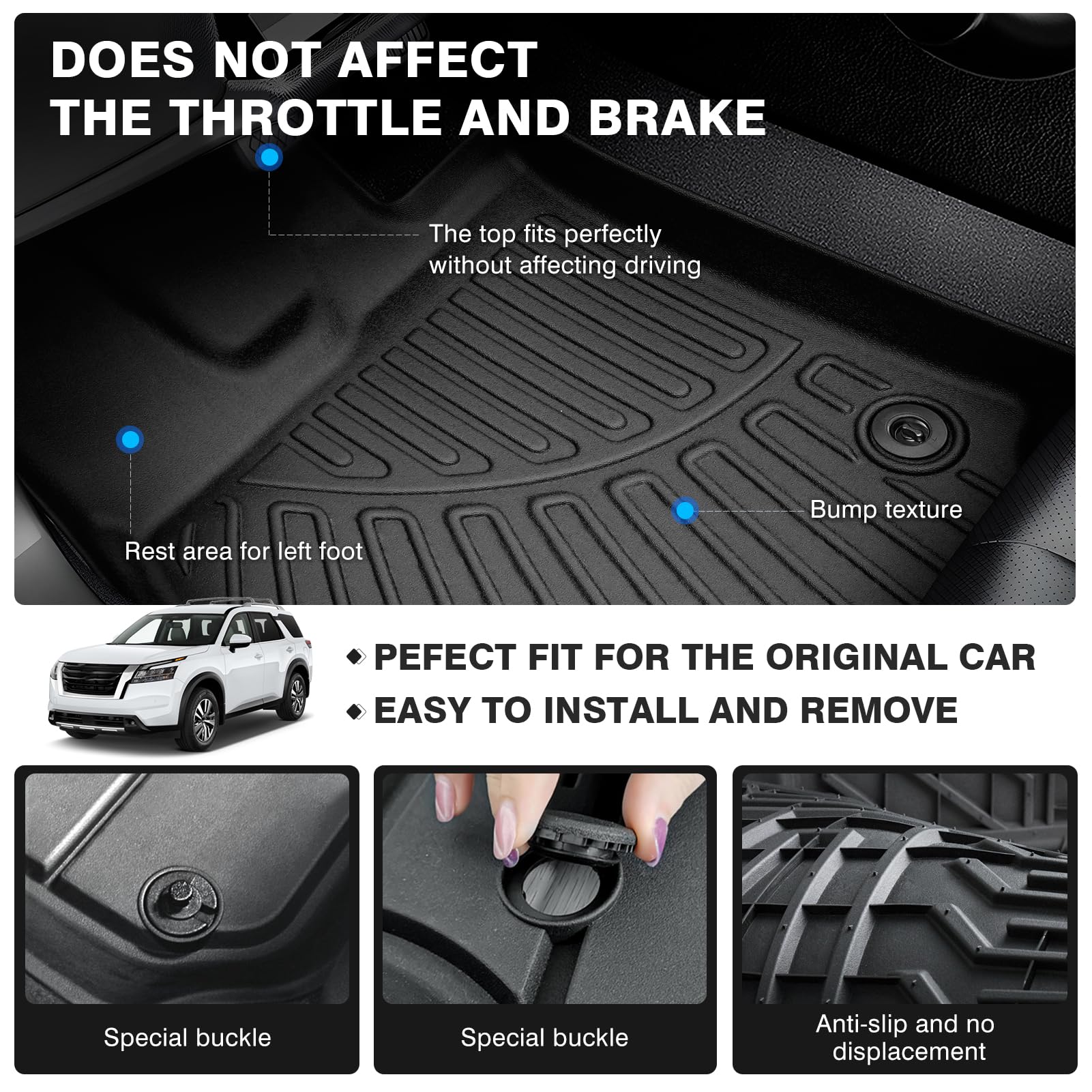 Powerty Floor Mats For 2023-2025 Nissan Pathfinder 7 Seats Accessories All Weather Floor Liners 3D Tpe Floor Mat Heavy-Duty Floo