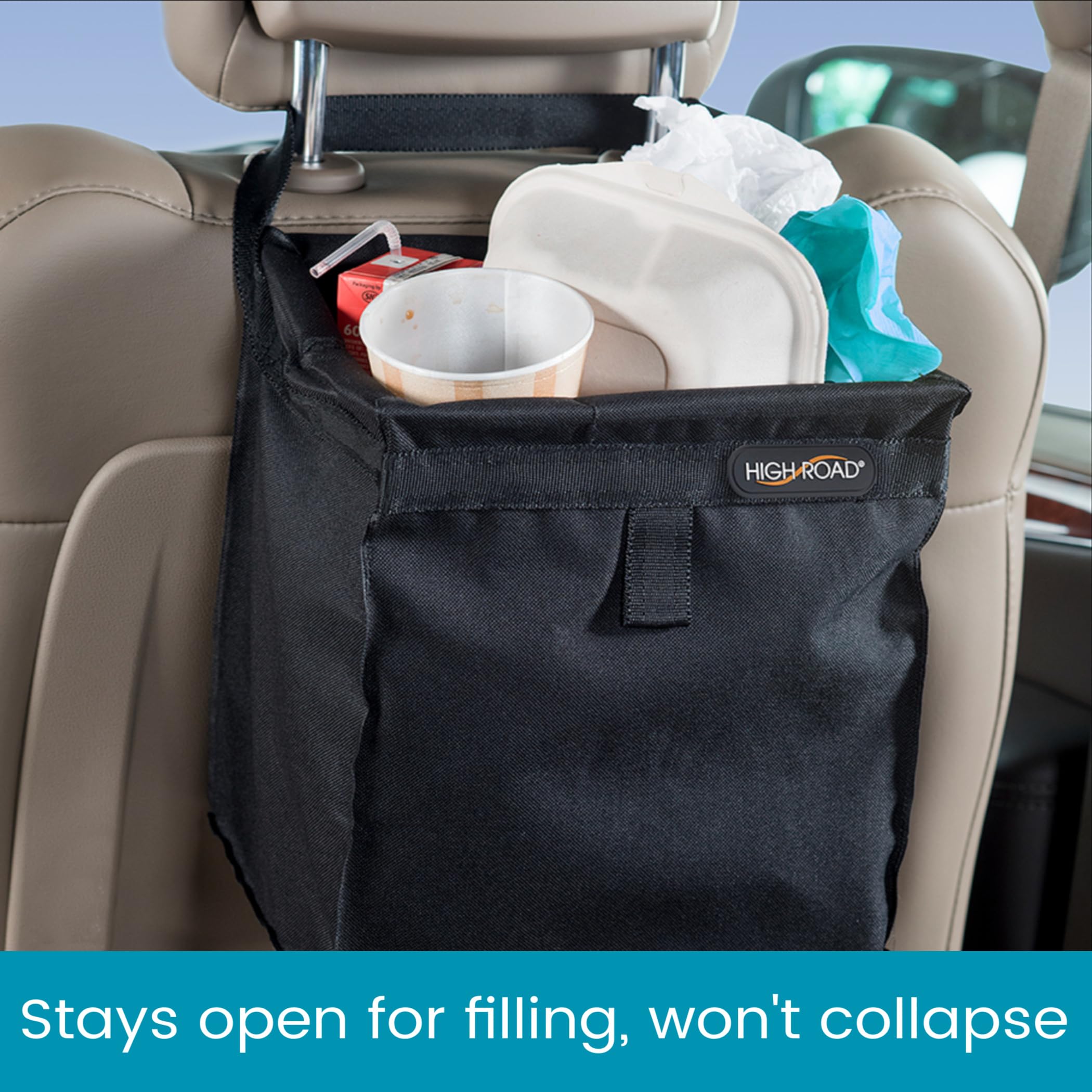 High Road Trashstash Hanging Car Garbage Bag With Push-Close Lid And Waterproof Bin For Car, Suv And Truck Seat Backs - Holds 3