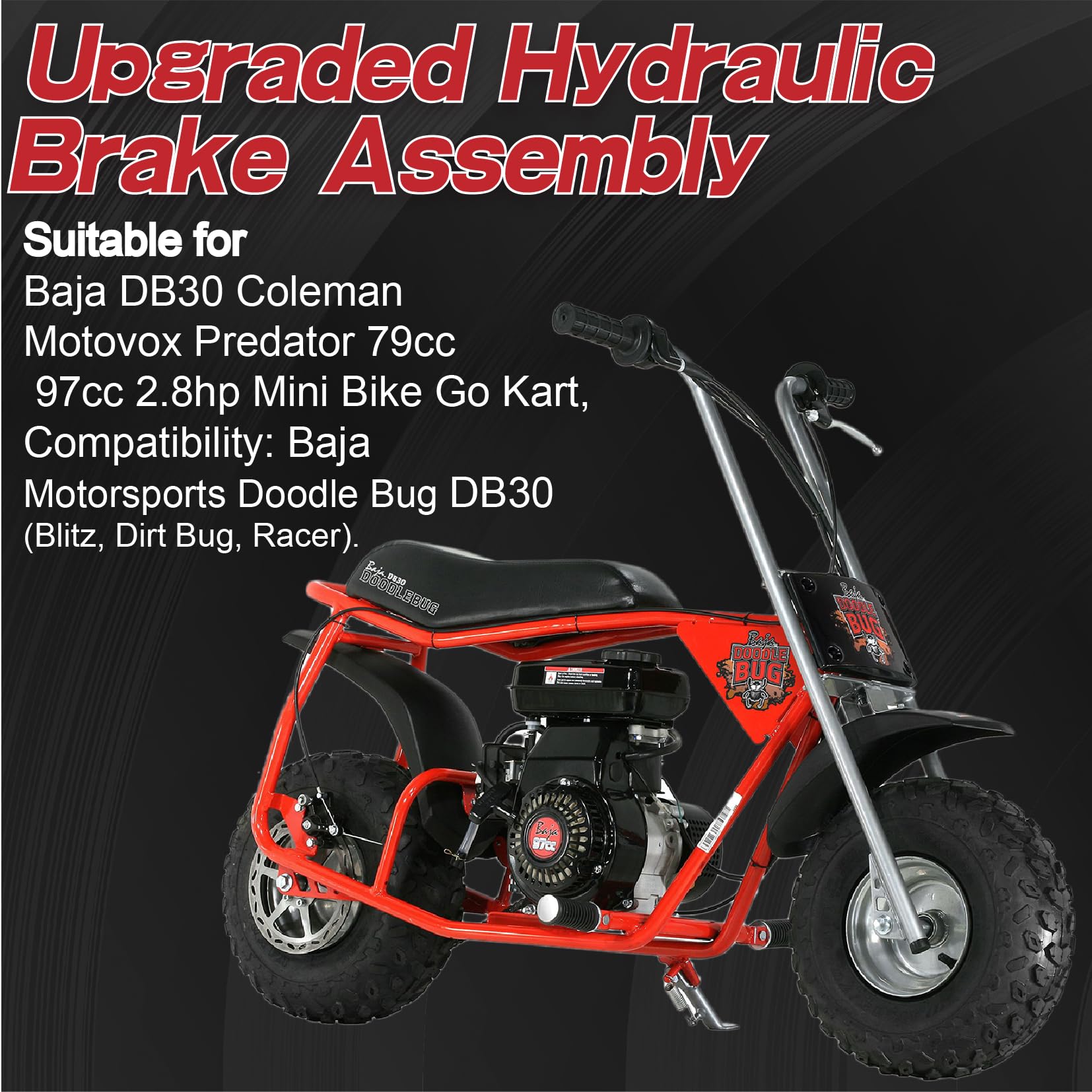 Upgraded Mini Bike Brake kit Hydraulic Brake Assembly of the Left 7/8'' Handlebars for Predator 79cc 97cc 2.8hp Baja Doodle Bug