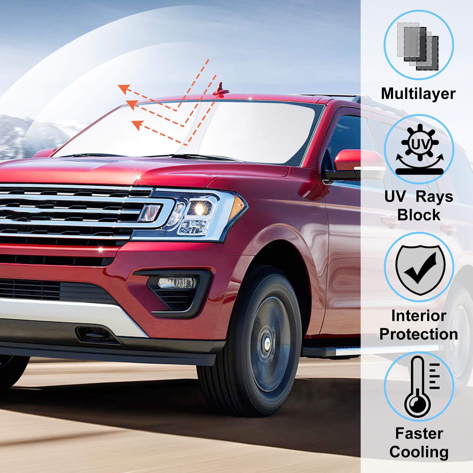 Windshield Sun Shade Custom Fit For 2018-2024 2025 Ford Expedition Suv Accessories Foldable Sunshade Sun Blocker Protect Car Fro