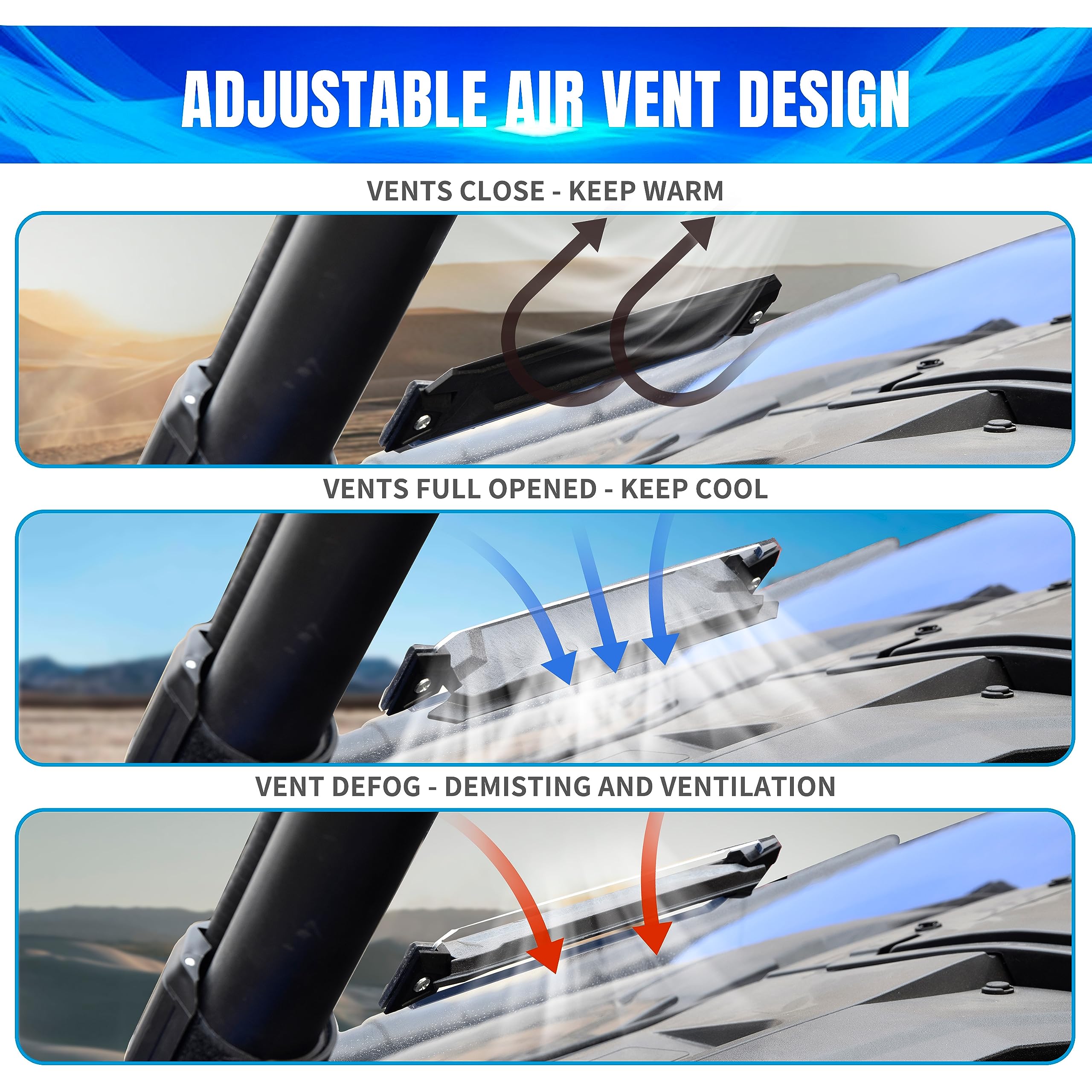 KATIMOTO Vented Front Full Windshield for Teryx KRX 1000 20-25, Heavy-Duty Scratch Resistant Hard Coated Poly Front Full Windshi