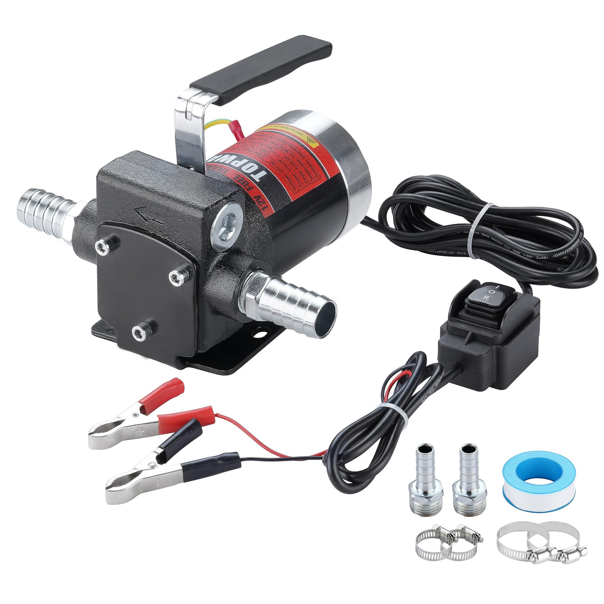 TOPWAY 12V DC Gasoline Fuel Pump 3.7GPM Self-priming Oil Transfer Pump With Handle, Reversible Pumping, Overheat Protection, Exp