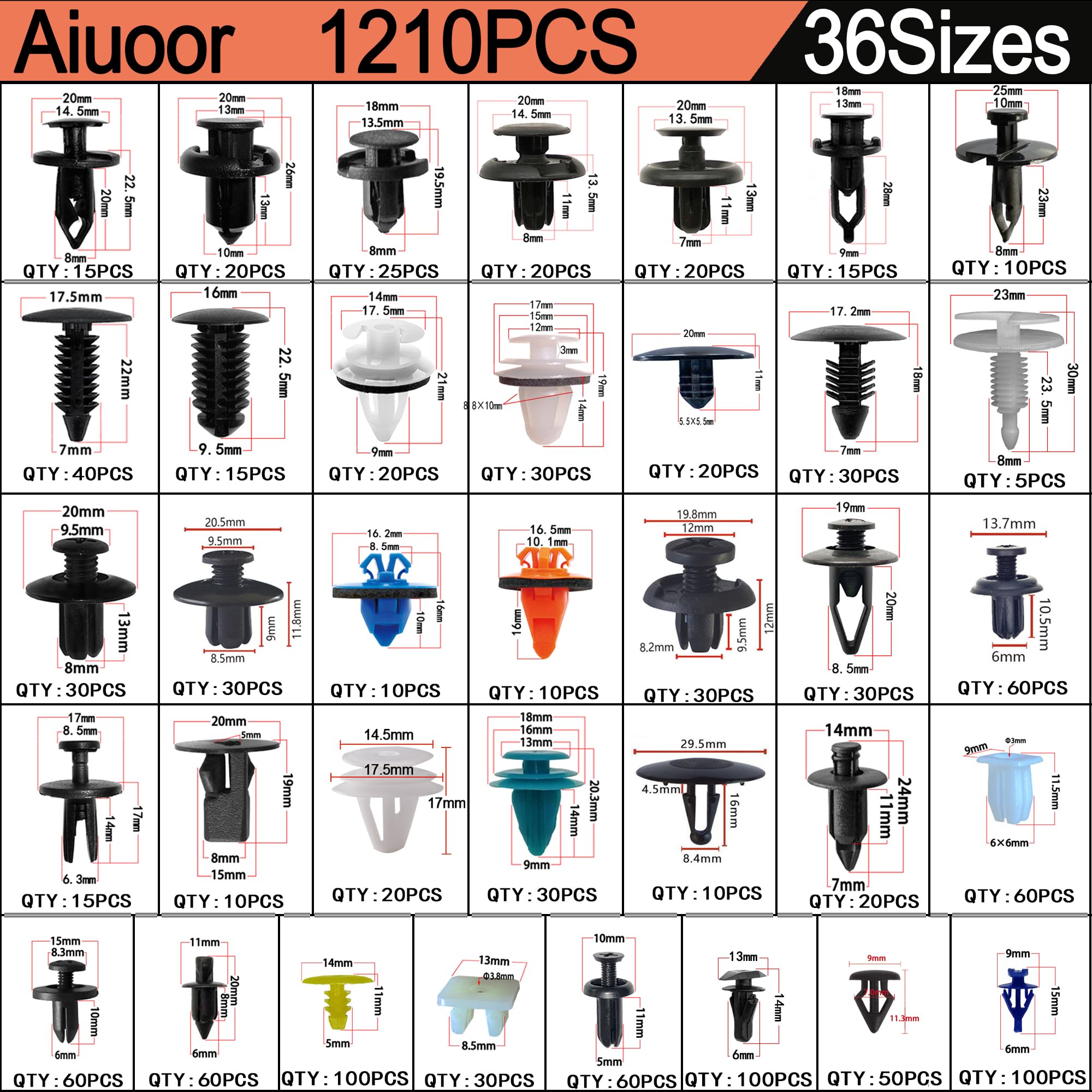 Car Retainer Clips 1345PCS Car Push Retainer Clips Car Plastic Door Panel Trim Clips Kit 36 Sizes Cars Body Kits Fastener Remove