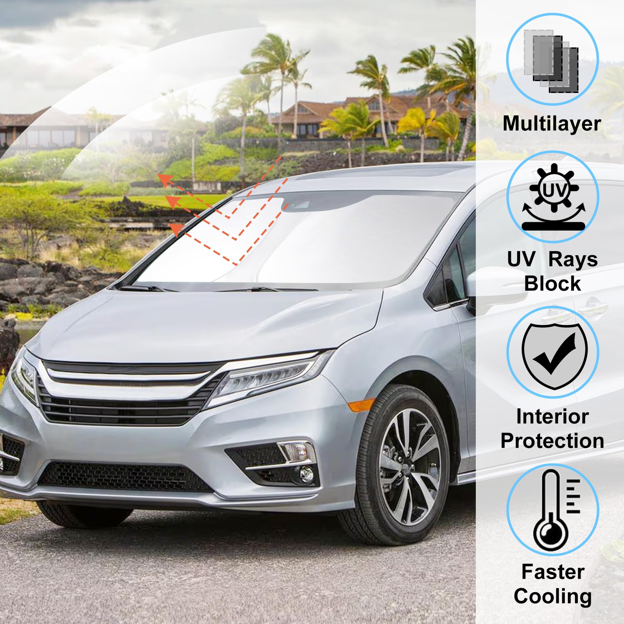 Windshield Sun Shade Custome Fit 2018-2024 2025 Honda Odyssey Accessories Lx,Ex,Ex-L,Touring,Elite Minivan Foldable Window Sunsh