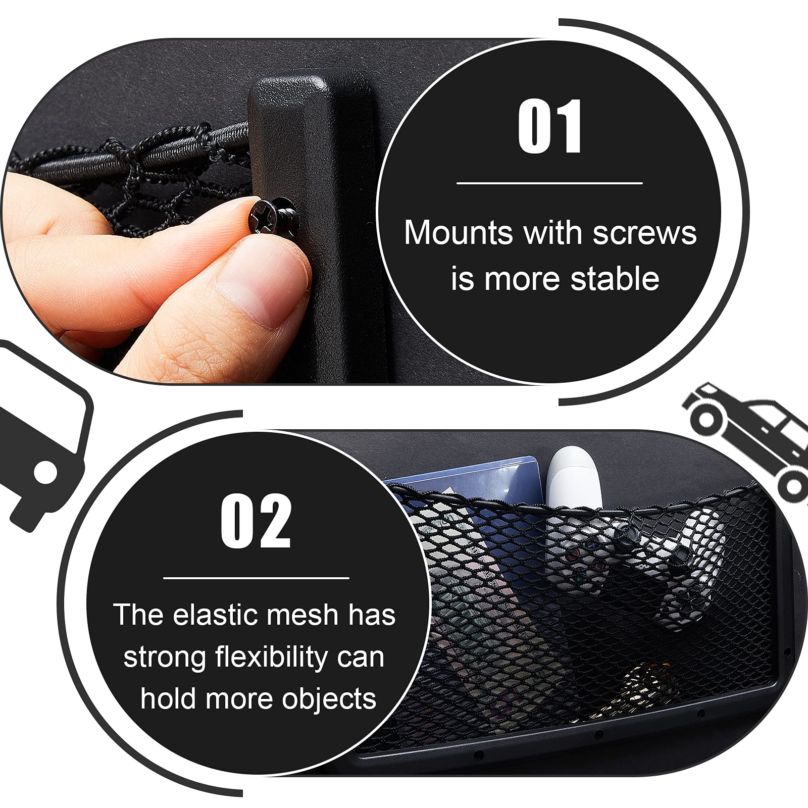 Frienda 4 Pcs Abs Plastic Frame Car Storage Net Bag Phone Car Mesh Net Holder Rv Storage Boat Cargo Pocket Organizer Framed Mesh