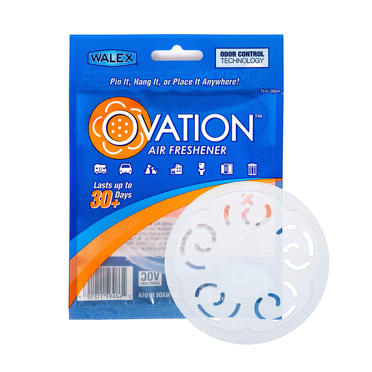 Walex Ovation Portable Air Freshener Discs, Solid Odor Control Deodorizer for Toilets, RV Trailers, Boats, Cars, OVAFFRE1, Fresh, Pack of 1, Lavender