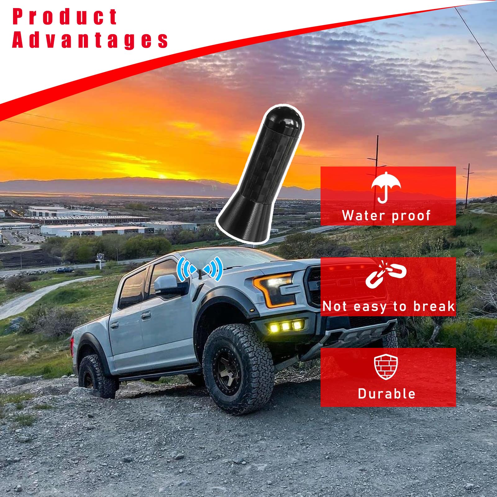 Augeny Car Short Antenna, 1.37'' Carbon Fiber Antenna Replacement With Aluminum Screw, Mini Aerial Auto Stubby Antenna, Universa