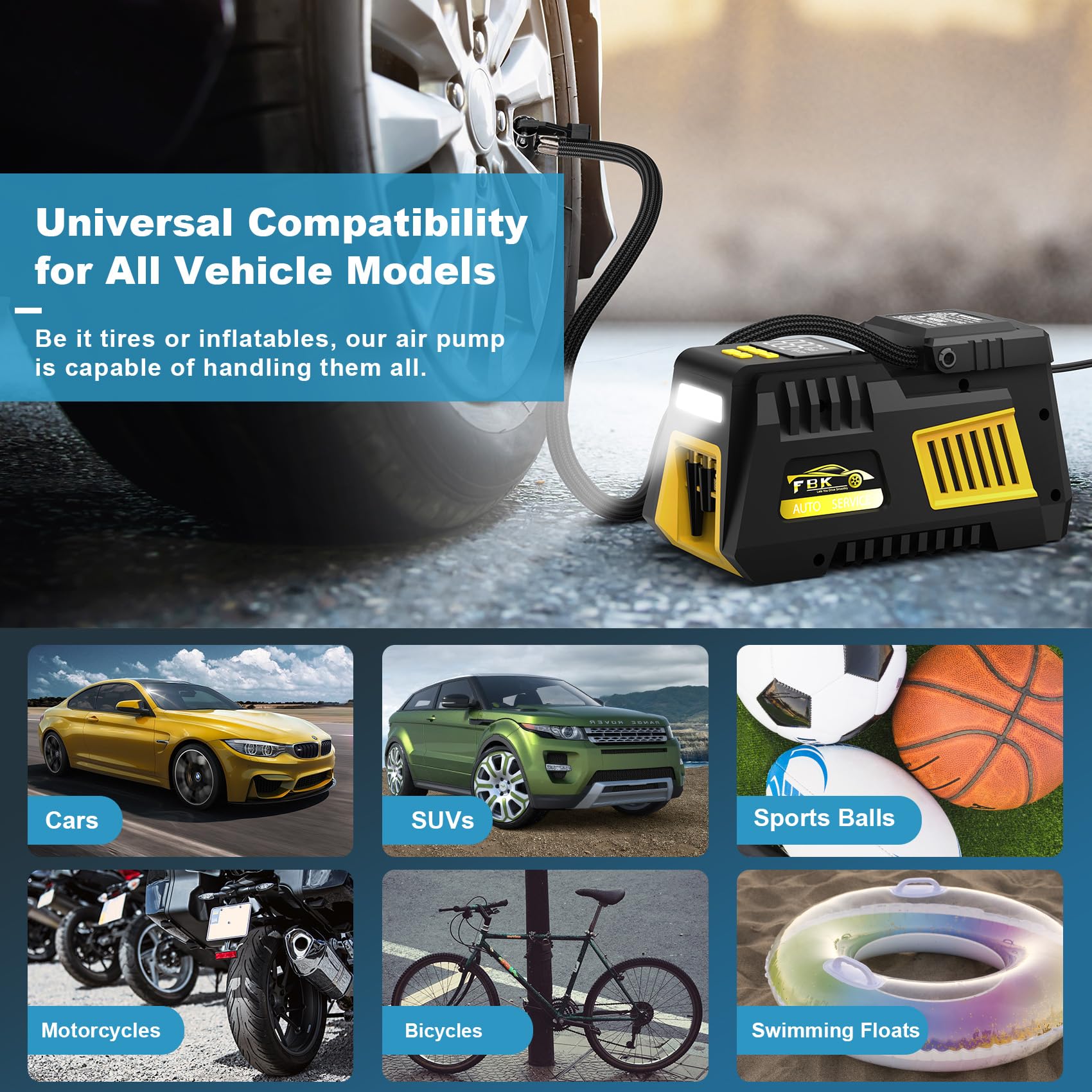 Portable Tire Inflator Digital Air Compressor 12V Dc Tire Air Pump Car Accessories With Auto Shut-Off Function, Emergency Led Li