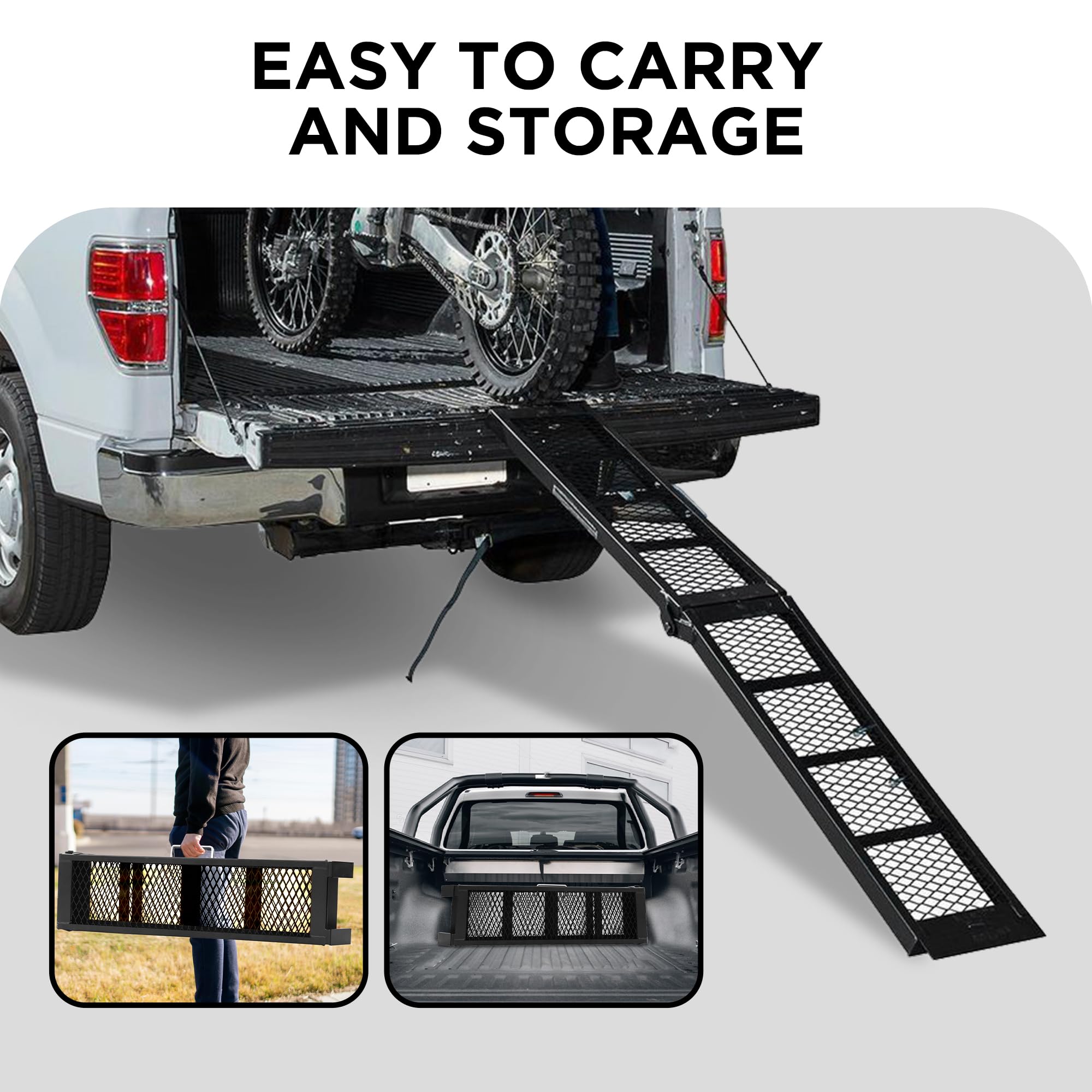 Rockland Heavy Duty Steel Loading Ramp, 800 Lbs Capacity, 80'' X 11'', Portable Folding Truck Ramp With Handle For Motorcycles,
