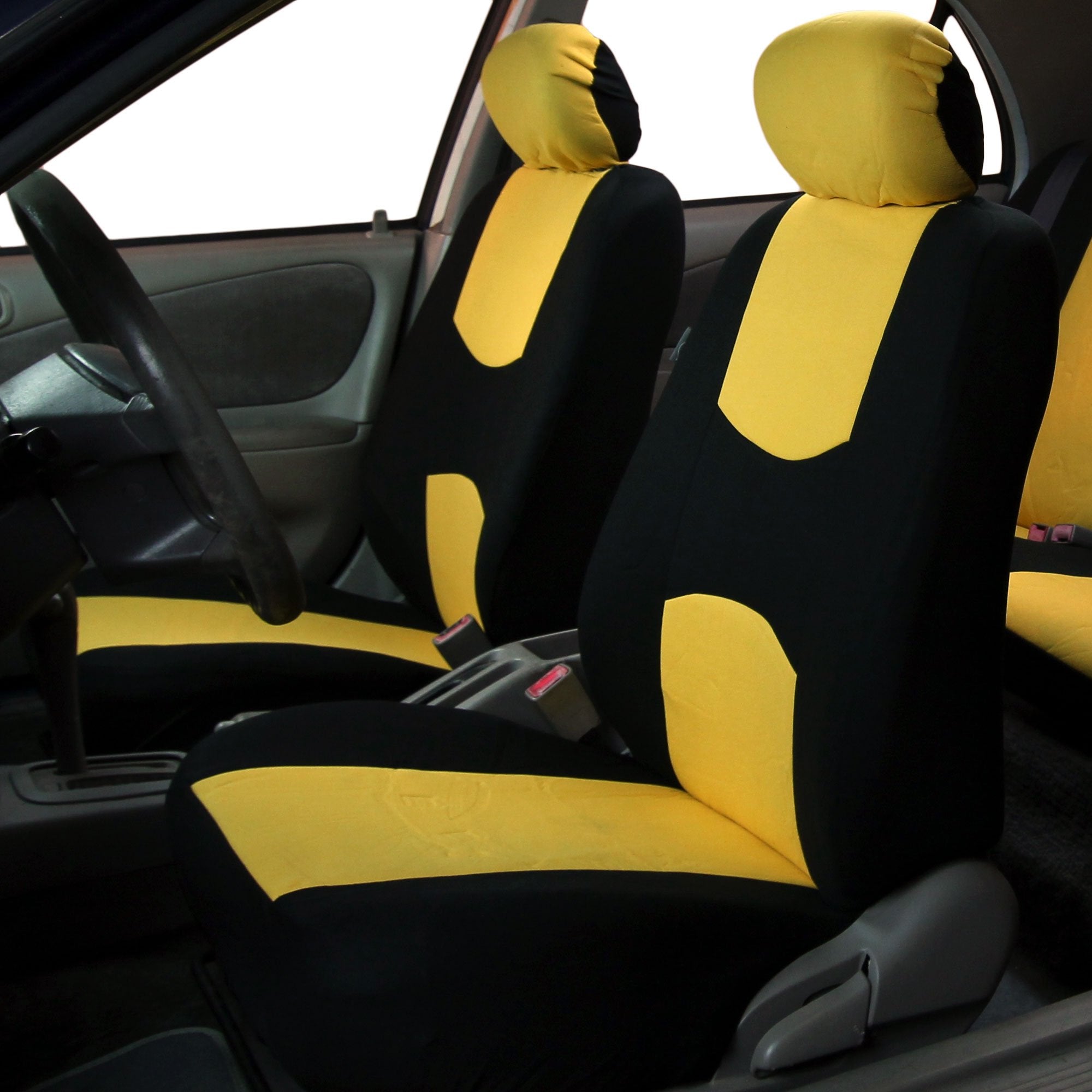 Fh Group Car Seat Covers Flat Cloth Front Seats Only Yellow Automotive Seat Cover, Airbag Compatible Universal Fit Interior Acce