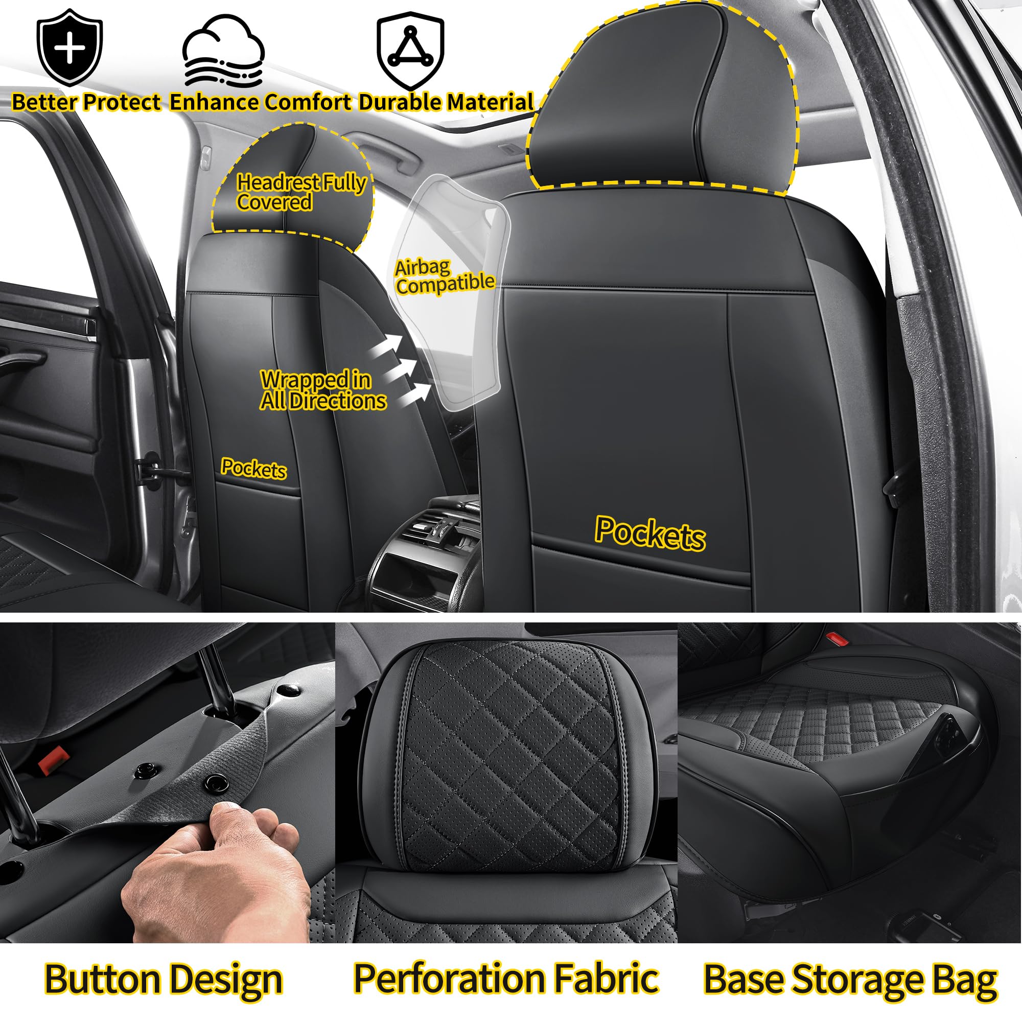 Chezope Car Seat Covers Front Pair Set Universal Fit for Most Cars SUV Sedans Trucks Automotive Seat Cover Accessories Waterproo