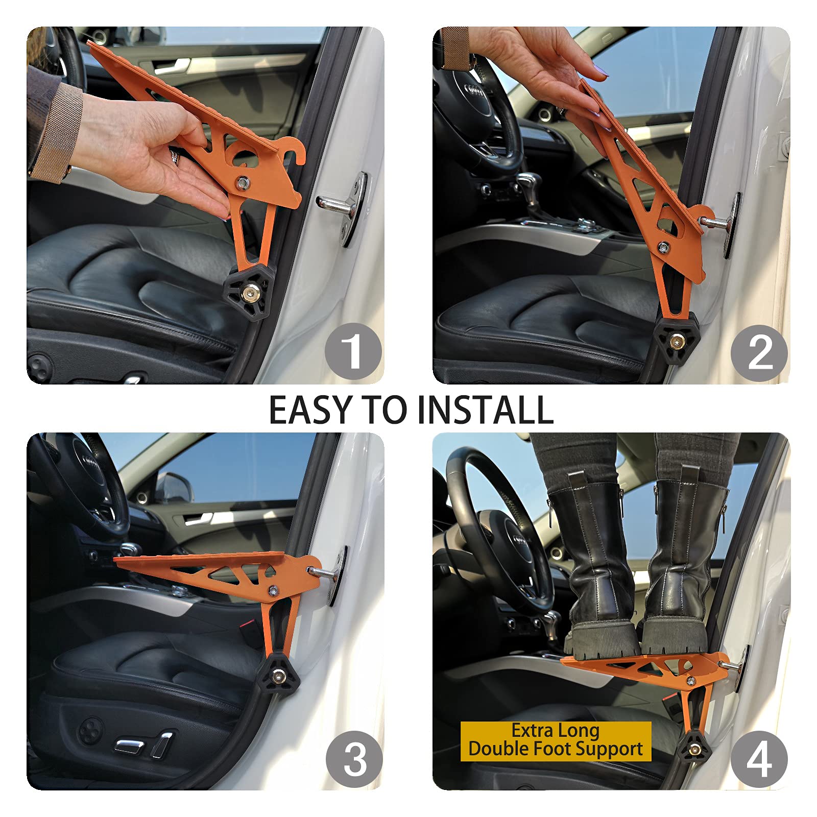 Tooenjoy Universal Fit Car Door Step, Foldable Roof Rack Door Step Up On Door Latch, Both Feet Stand Pedal Ladder, Easy Access To Rooftop For Most Car, Suv, Truck, Max Load 400 Lbs(Orange