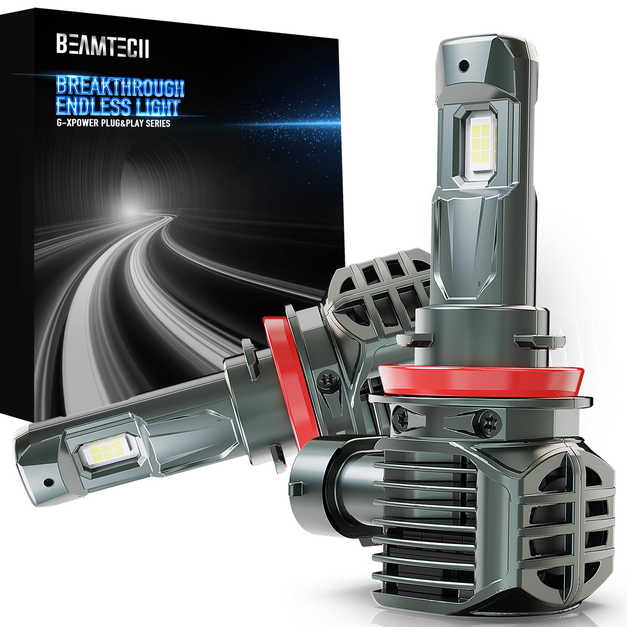 Beamtech H11 Bulbs, H8(H9) Fog Light, G-Xpower Chips 6500K White Plug And Play, Pack Of 2