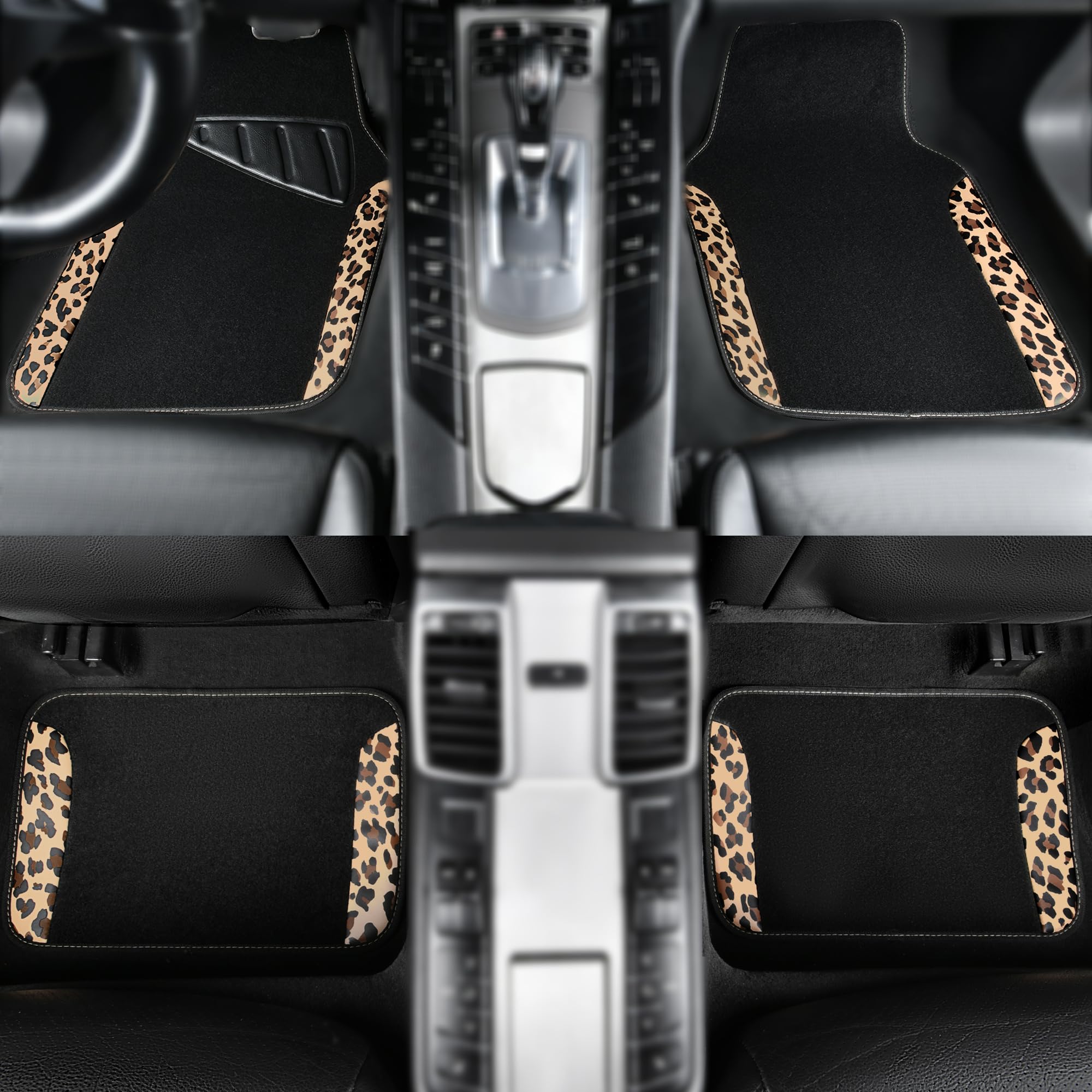 Car Pass Waterproof Universal Fit Car Floor Mats, Leopard Print Car Mats Fit For Suv,Vans,Sedans, Trucks,Set Of 4Pcs Car Carpet