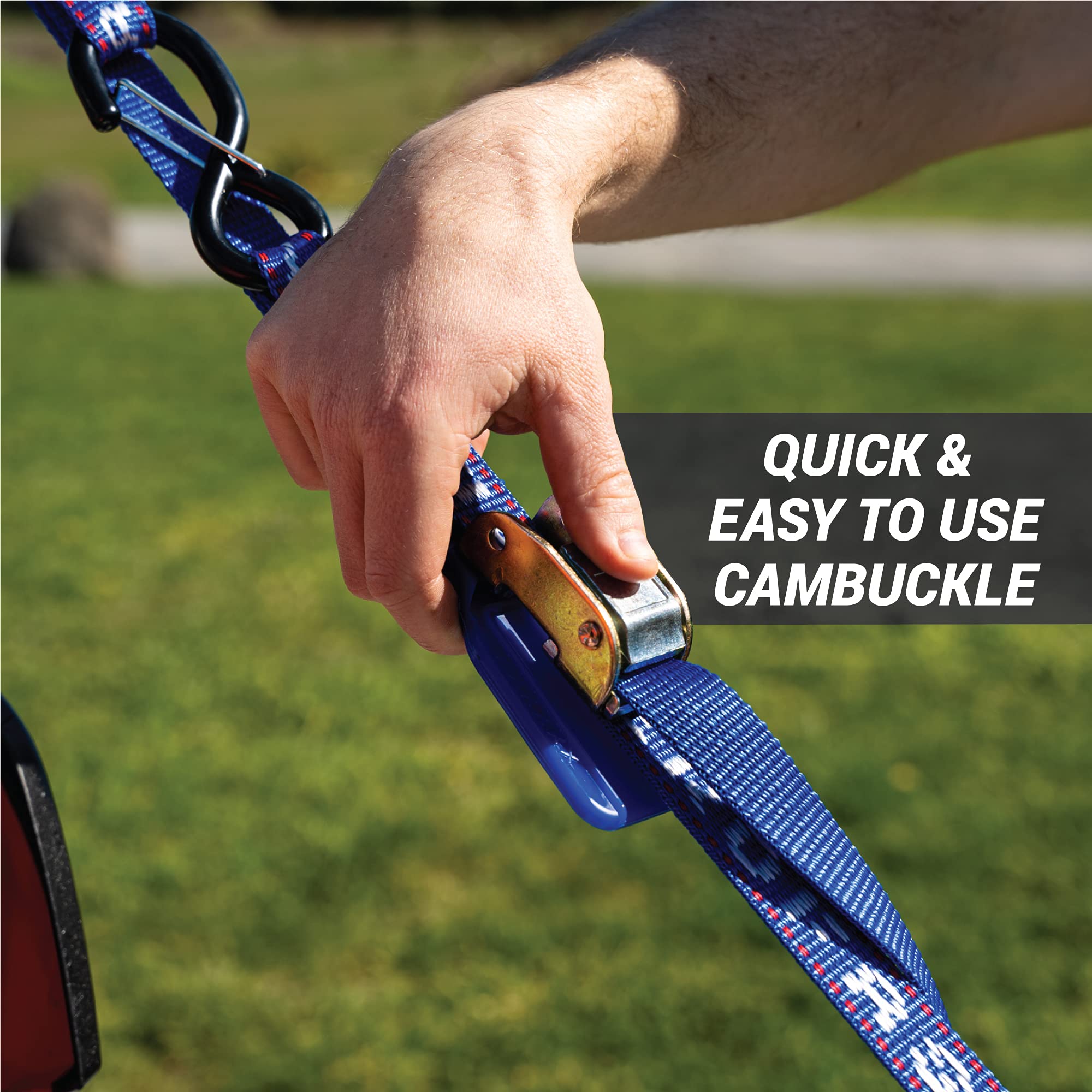 Motorcycle Tie Down Straps 1'' x 8 Heavy Duty Cam Buckle Straps with Soft Loops & Safety Hooks - Motorcycle Straps for Securing