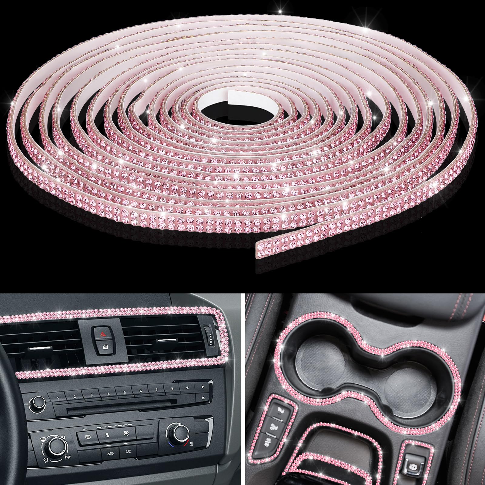 Kingdder 32.8Ft Bling Car Trim Self Adhesive Glitter Crystal Rhinestone Car Interior Exterior Accessories For Women Diy Line Mol