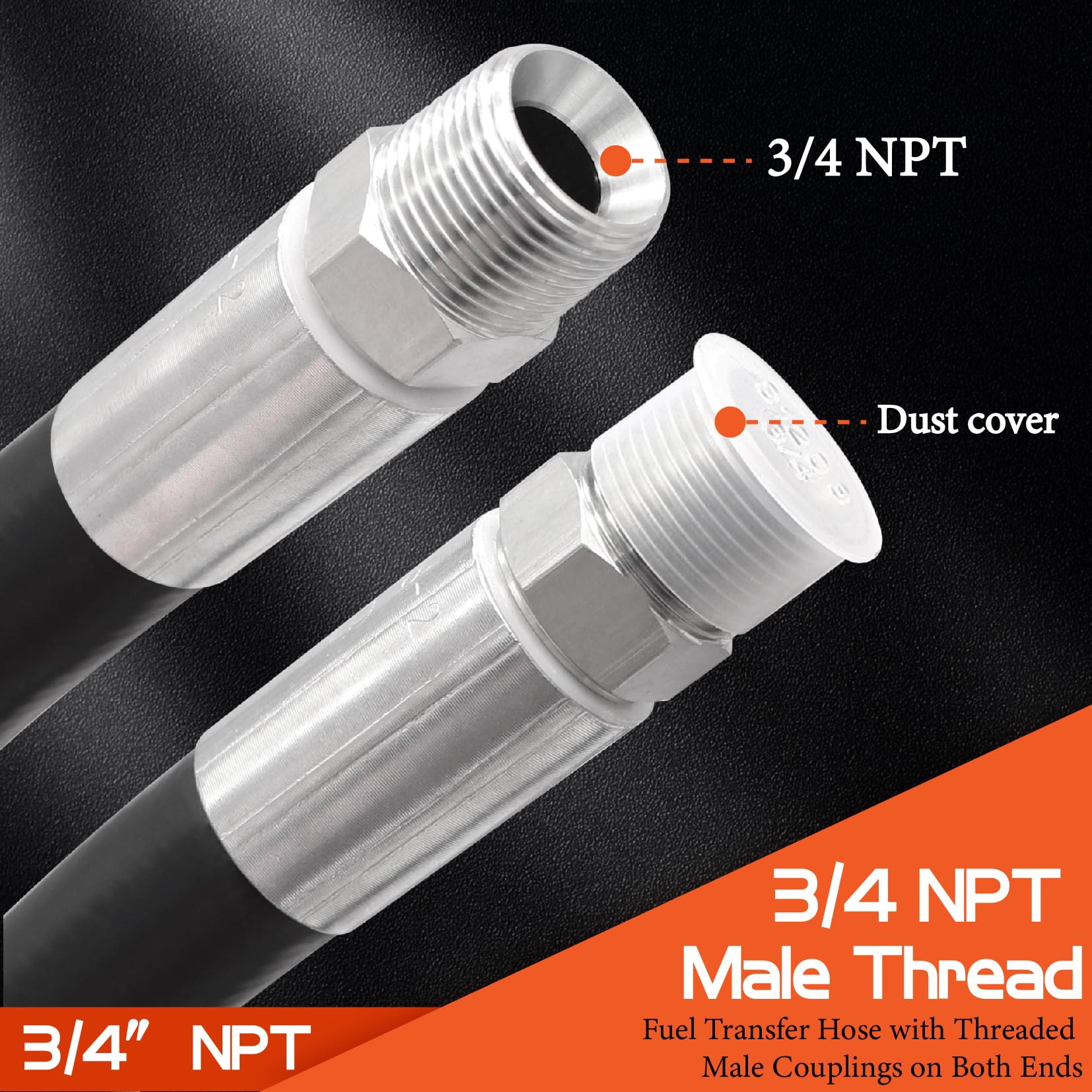 Ruikarhop 3/4'' Fuel Transfer Hose 20Ft,Farm Pump Hose With Male Npt Fittings For Gasoline,Diesel,Biodiesel