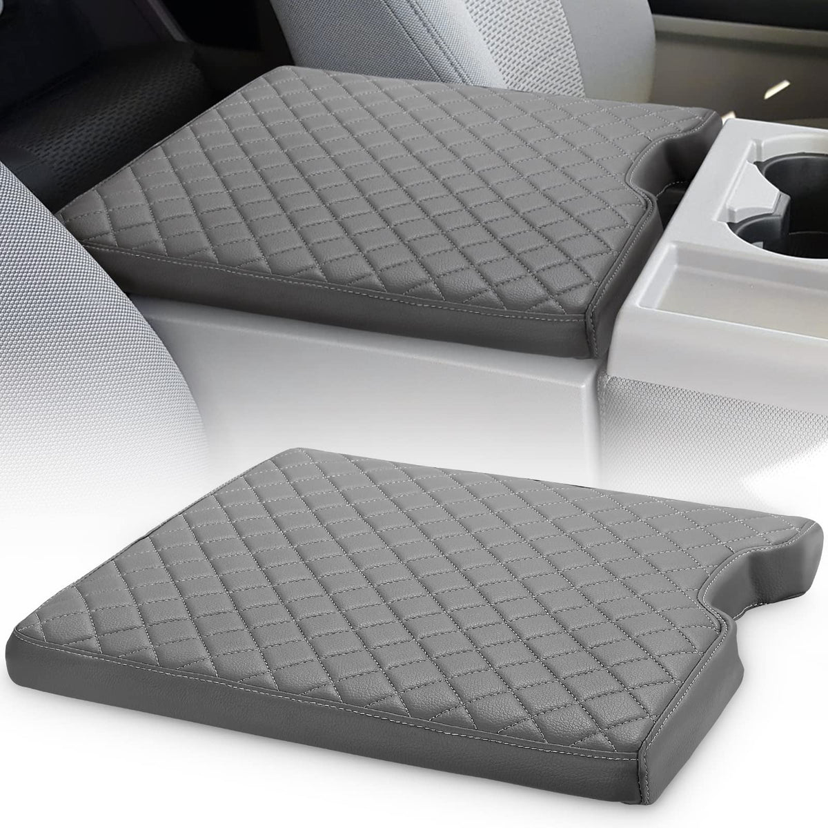 Issyauto Center Console Cover Compatible With 2015-2023 F150, 2017-2023 F250 F350 F450 With 40/20/40 Jump Seat, Leather Armrest