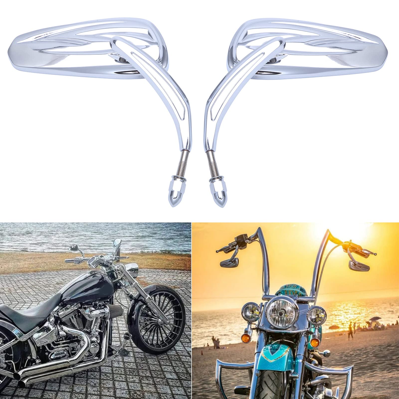 Chrome Motorcycle Side Mirror For Road King Street Electra Glide Road Glide Dyna Softail Rearview 1982-2018 2019 2020 (Chrome#1)